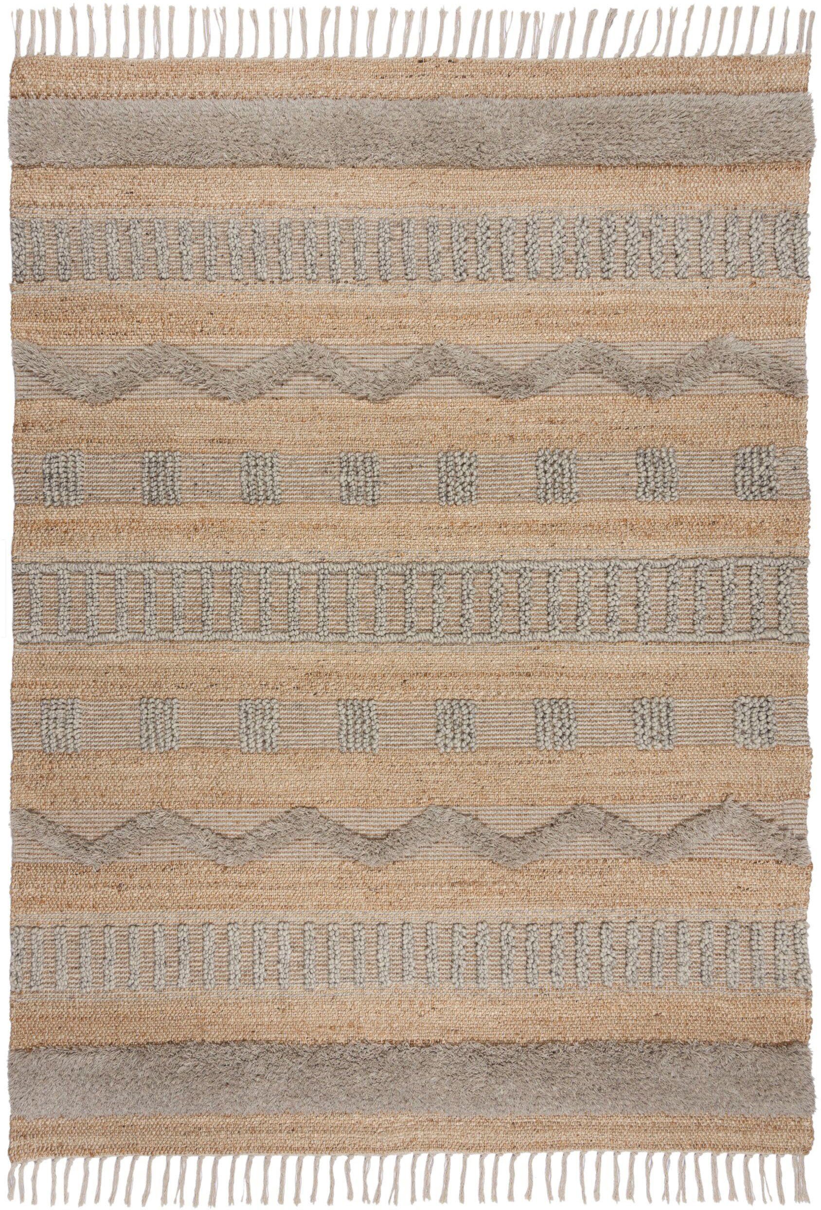 Teppich Medina, FLAIR RUGS, rechteckig, 12 & Naturfasern Jute Boho-Look, Höhe: mm, wie aus Wolle natur-grau