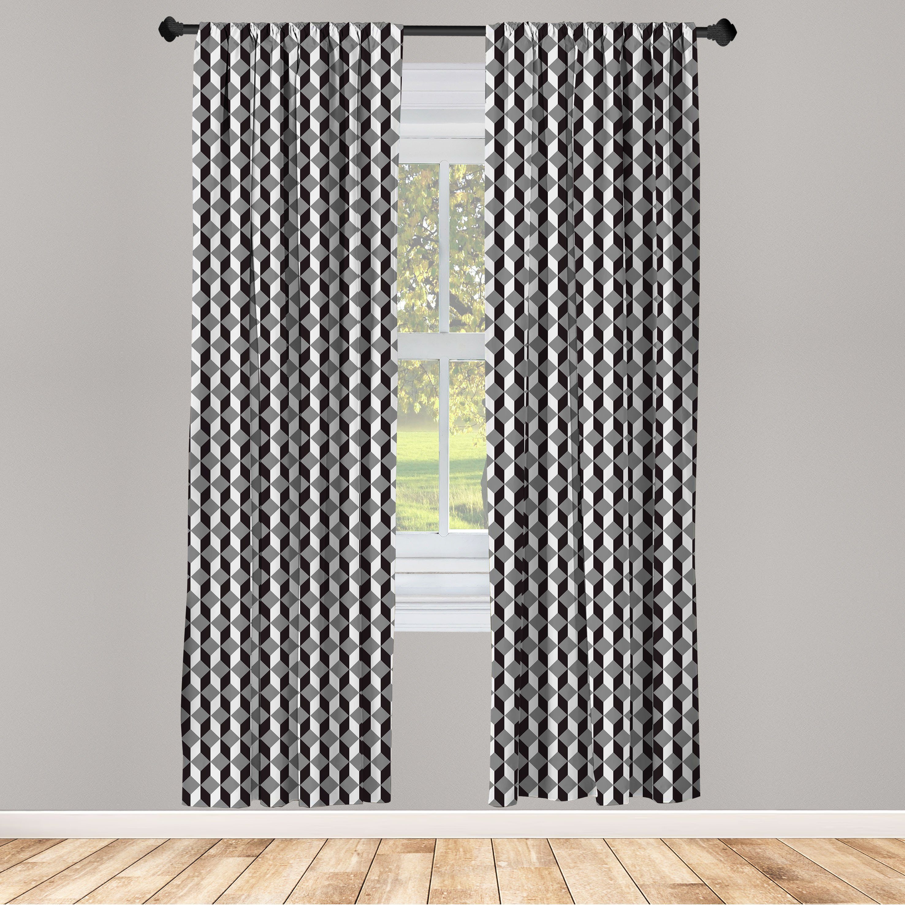 Gardine Vorhang für Wohnzimmer Schlafzimmer Dekor, Abakuhaus, Microfaser, Geometrisch Chevron Zigzags Cubes