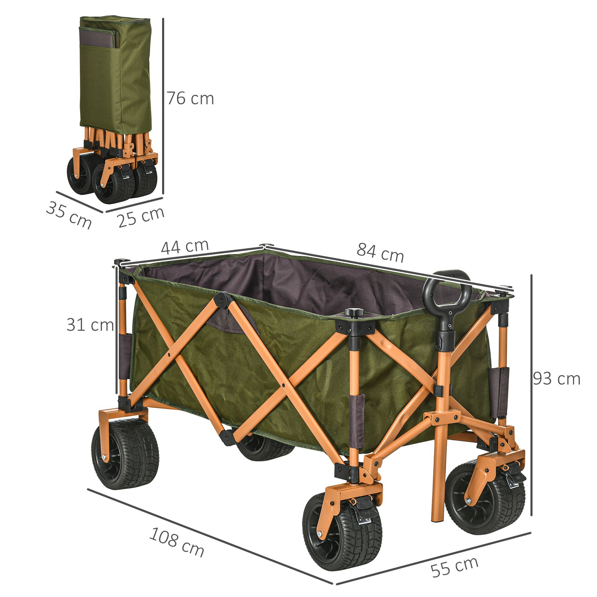 Outsunny bicycle cargo trailer garden cart with folding board, with adjustable handle, for garden, balcony, green