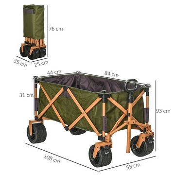 Outsunny Bollerwagen Gartenwagen mit Klapptafel, mit Verstellbarem Griff (Handwagen, 1-tlg., Transportwagen), für Garten, Balkon, Grün