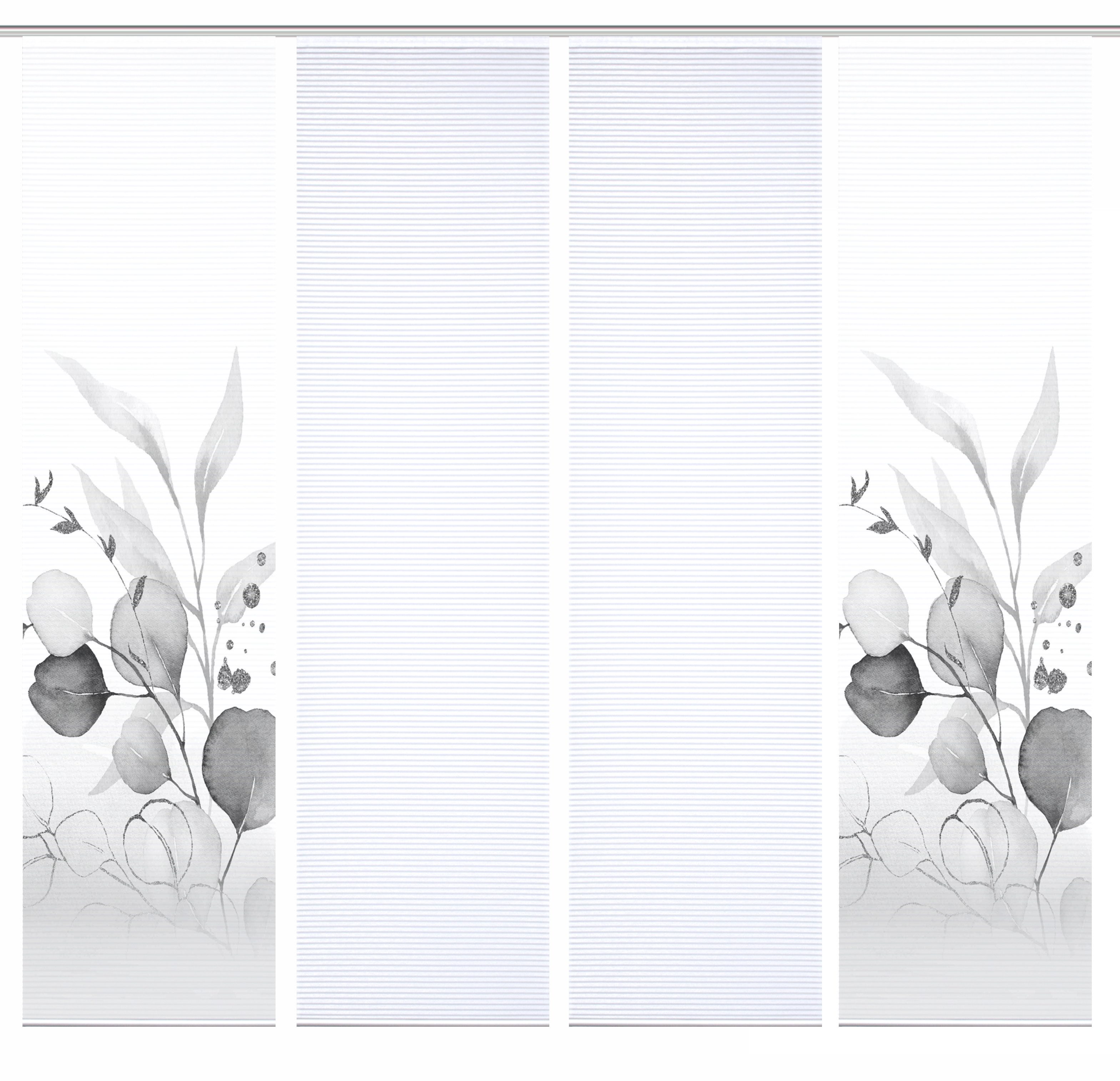 HOME in green Schiebegardine ABANIO (4 St), Paneelwagen, halbtransparent, SET DIGITALDRUCK,BAMBUSOPTIK RECYCELT