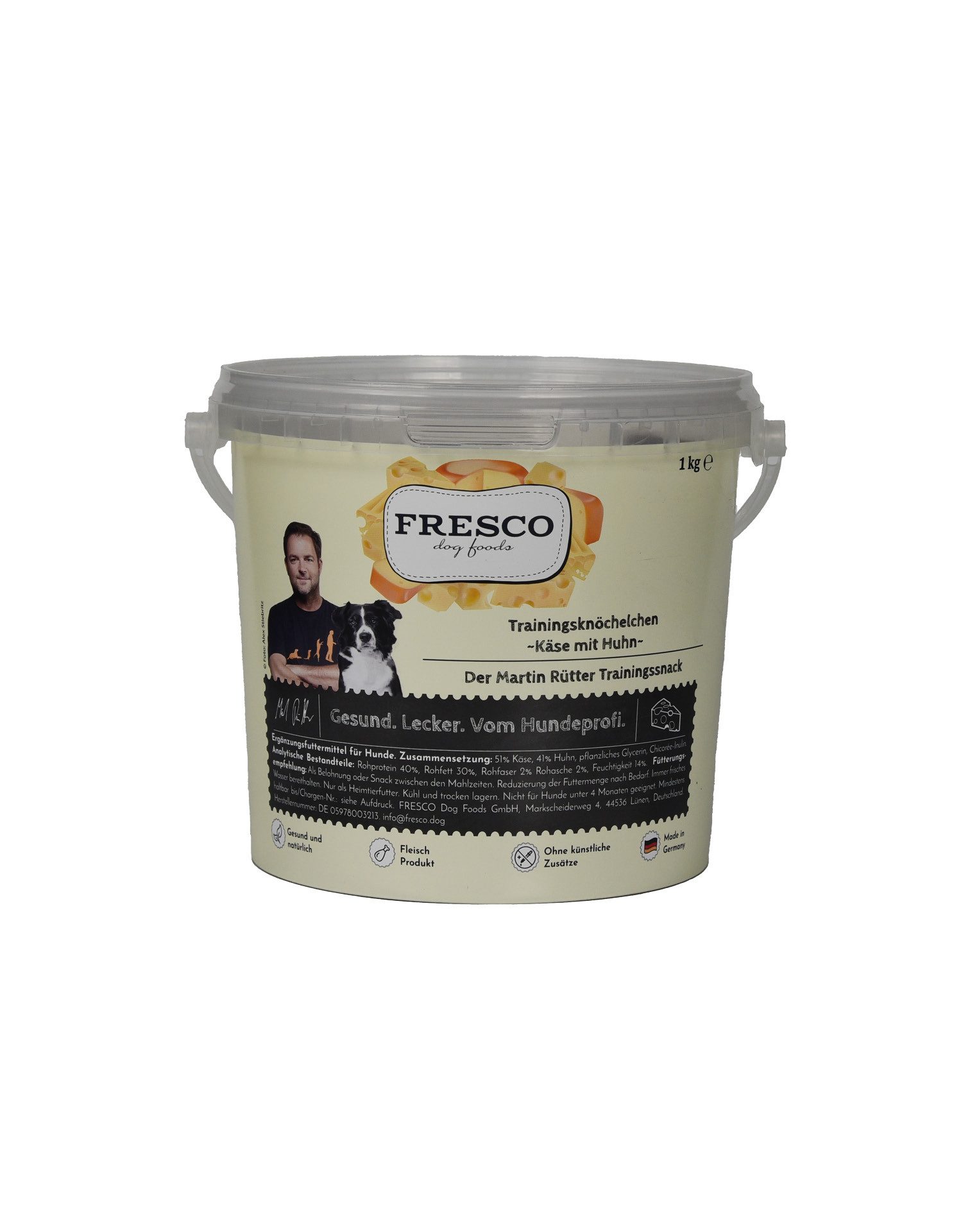 Fresco Dog Martin Rütter Trainingsknöchelchen Huhn mit Käse 1kg, Snack für: Hunde, Getreidefrei, zuckerfrei & 100% natürliche Zutaten