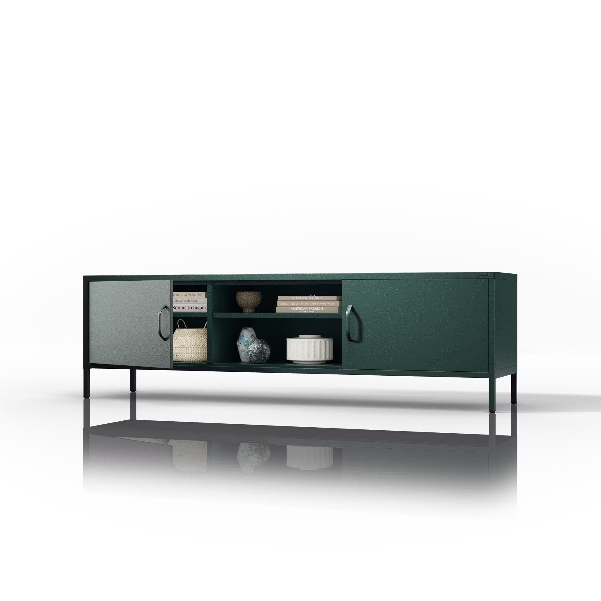 Jan Nowak Lowboard ROSARIA TV-Schrank XL Metall Stahl 170x40x50cm 2 Türen (Stahl 0,6mm, 2 Türen, offene Nische, Kabeldurchführung 50mm), Kabelführung Stahlbeine Modern Wohnzimmer