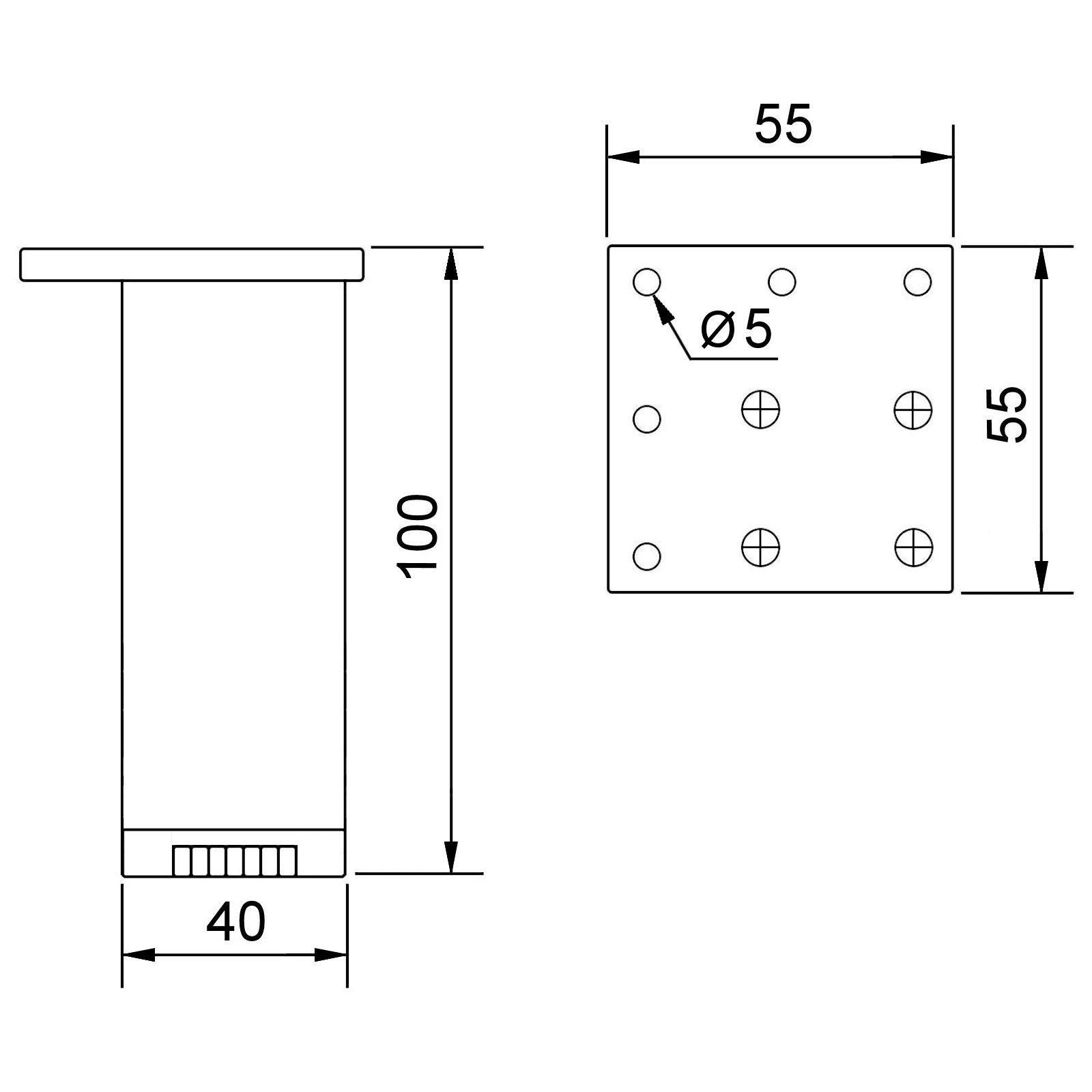 Chrom mm Stück Möbelfuß ROMEO SO-TECH® Stützfüße 4 verstellbar, Schrankfüße Höhe matt 100 Möbelbeine