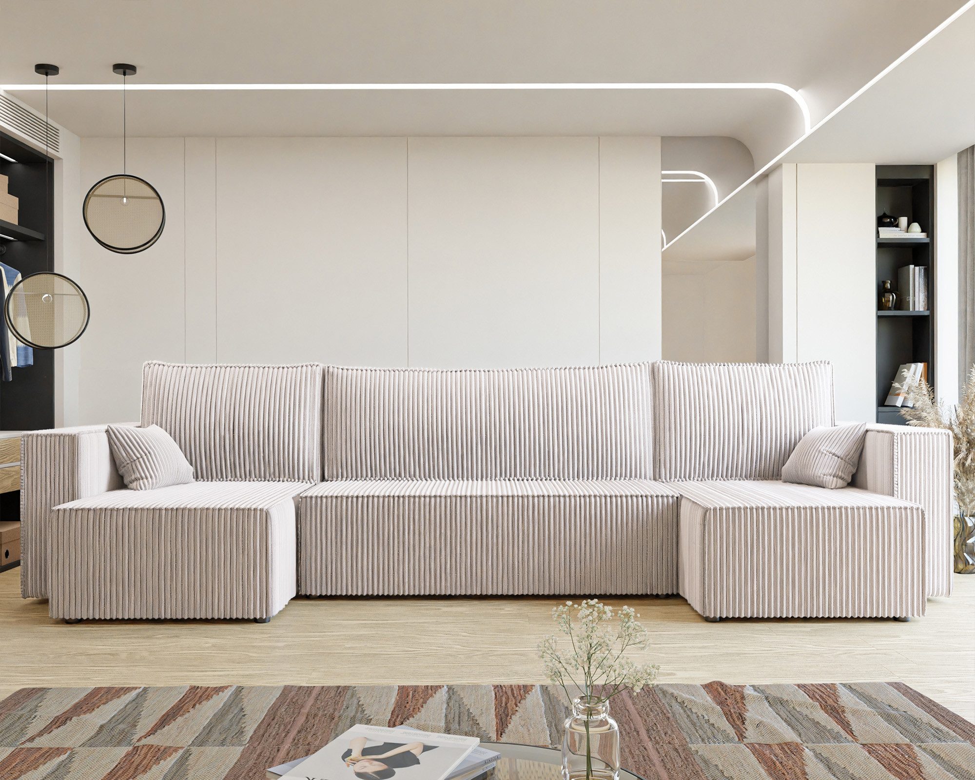 yourhouse24 Wohnlandschaft PARIS U – Trend-Cord, Schlaffunktion & Bettkasten, mit Schlaffunktion und Bettkasten, Seite universal