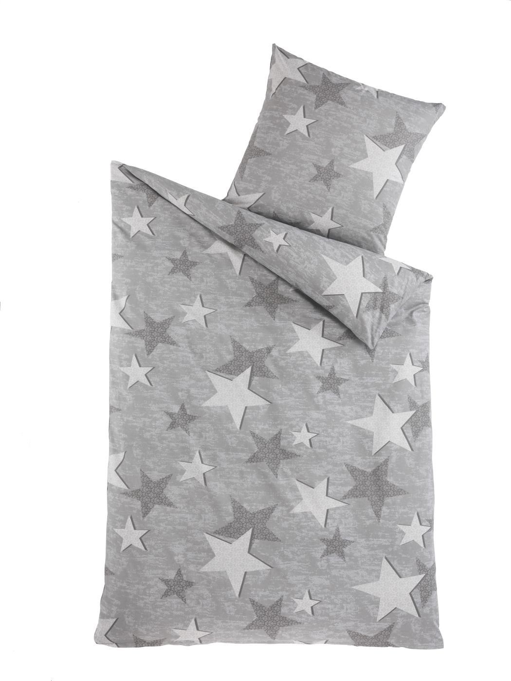 Optidream Bettwäsche Set Renforcé 135x200 Baumwolle Sterne grau, Renforcé, günstig online kaufen