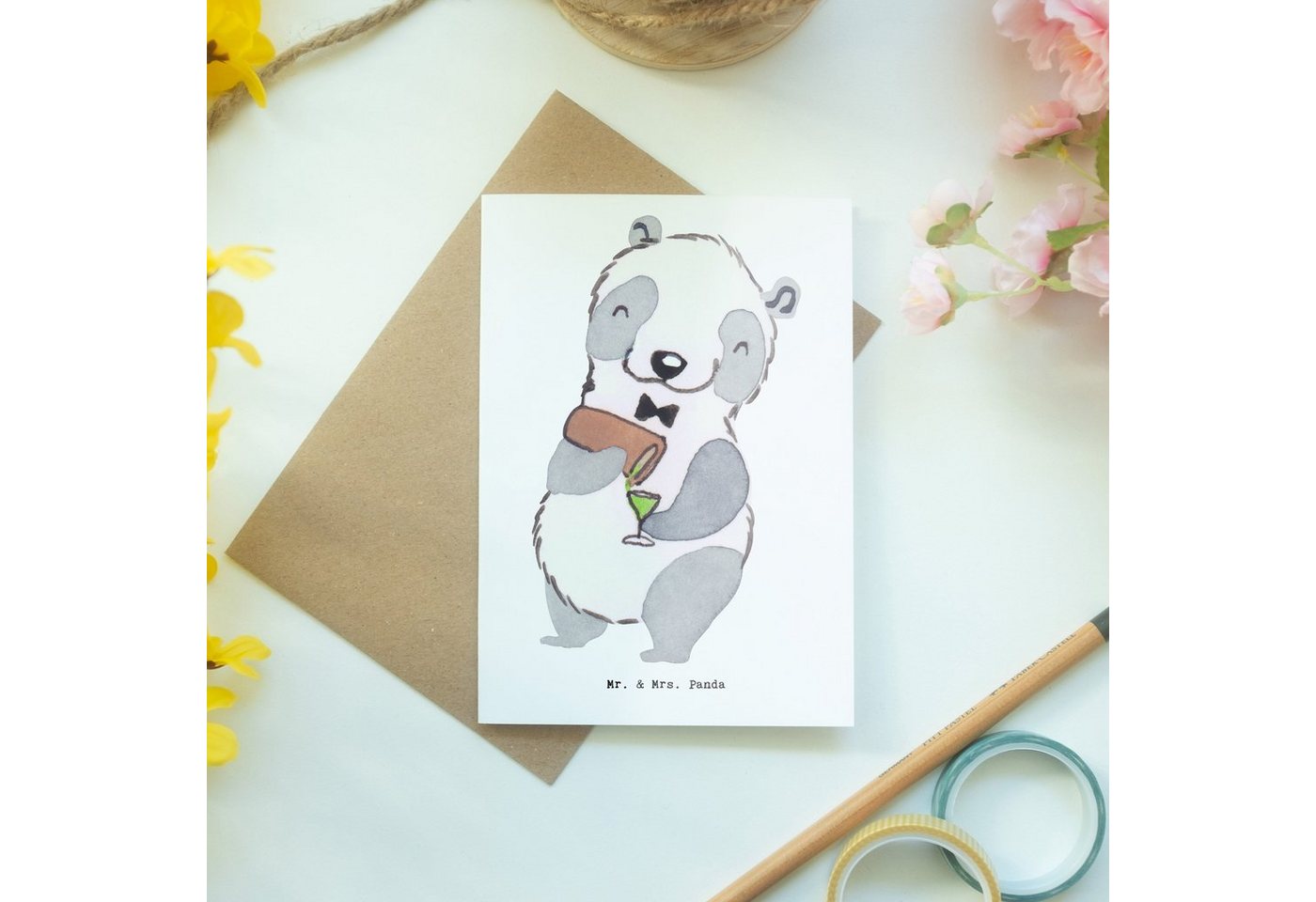 Thumbnail - Mr. & Mrs. Panda Grußkarte Barkeeper Herz - Weiß - Geschenk, Glückwunschkarte, Barmann, Abschied, Einzigartiges Design