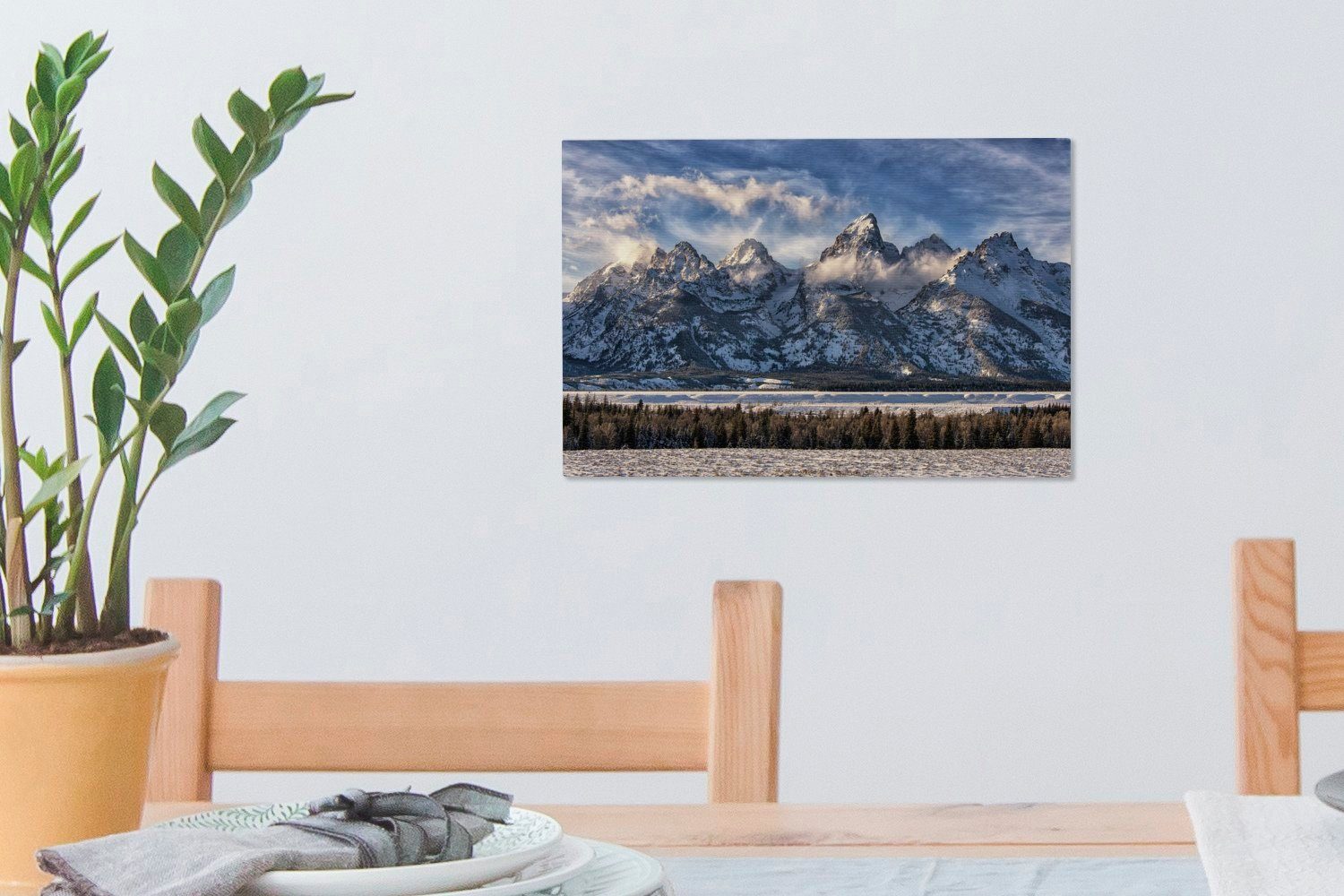 OneMillionCanvasses® Leinwandbild Die Bergkette schneebedeckte Aufhängefertig, der den (1 Wandbild Vereinigten, St), 30x20 Leinwandbilder, Mountains in cm Teron Wanddeko