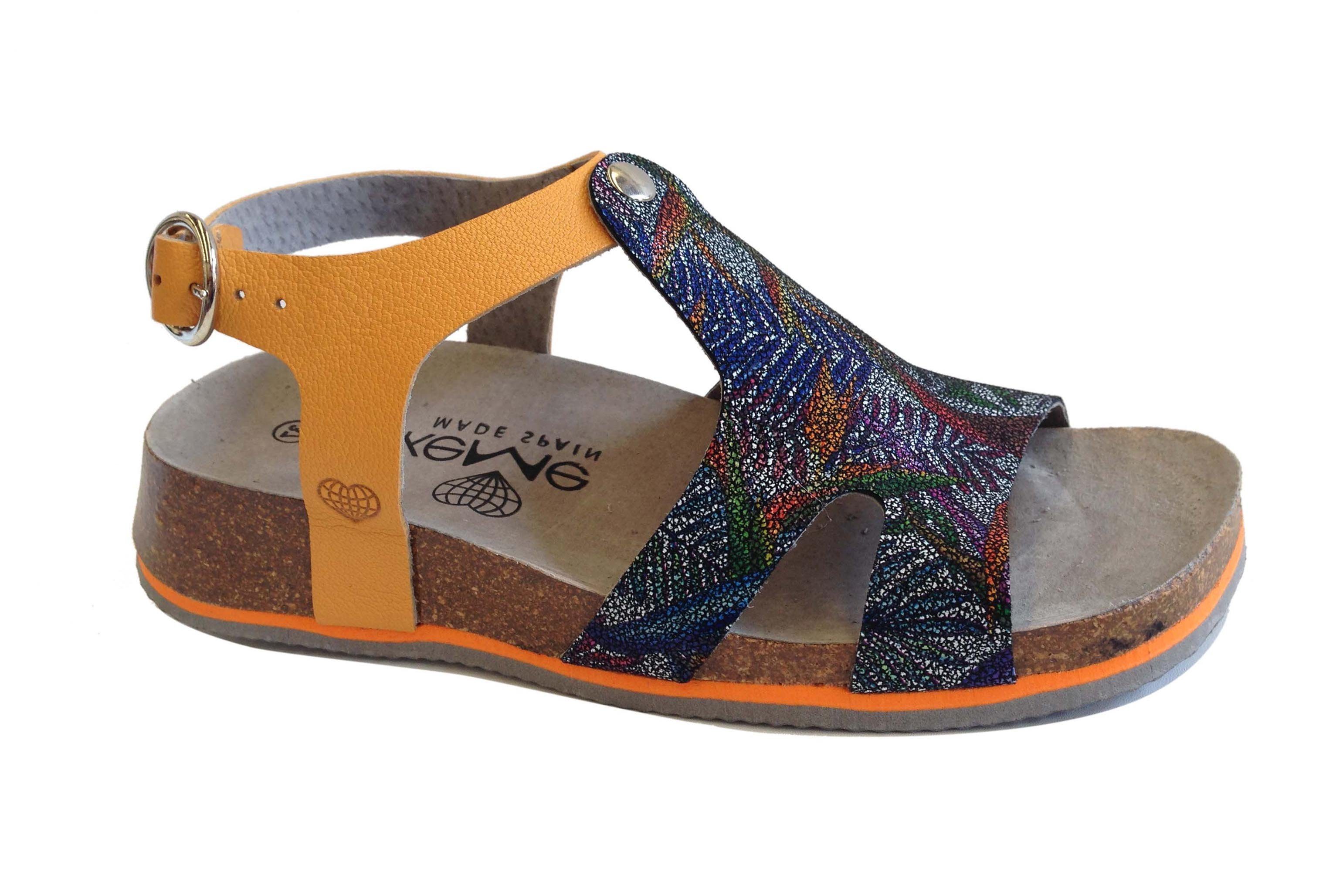 TakeMe Shoes Damen Leder Sandale mit Korkfußbett Sandale orange