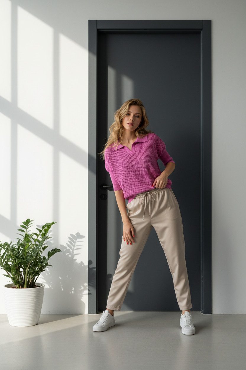 Zuckerwatte Ajourpullover modisch kurze Form aus wertiger Baumwollmischung