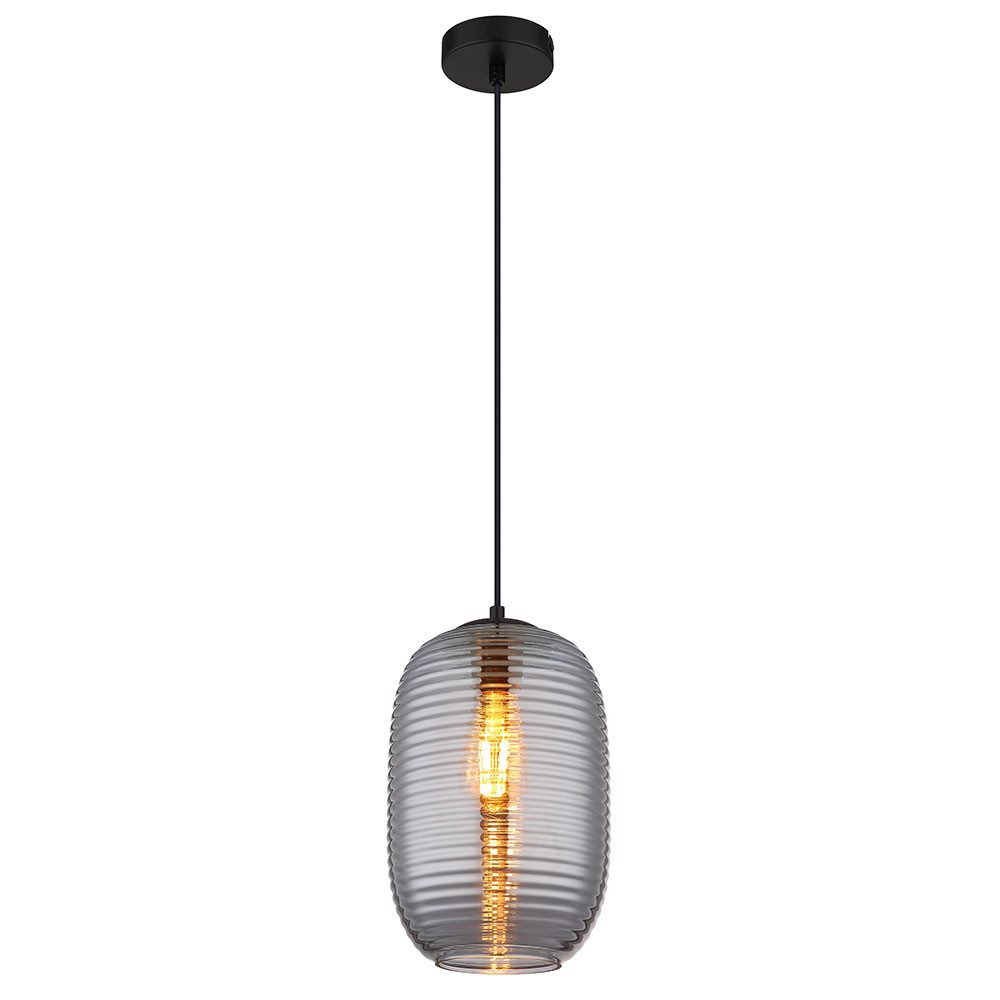 GLOBO LIGHTING LED Pendelleuchte, Leuchtmittel inklusive, Warmweiß, LED Pendelleuchte Metall Glas schwarz Rauchoptik gerillt H 120 cm