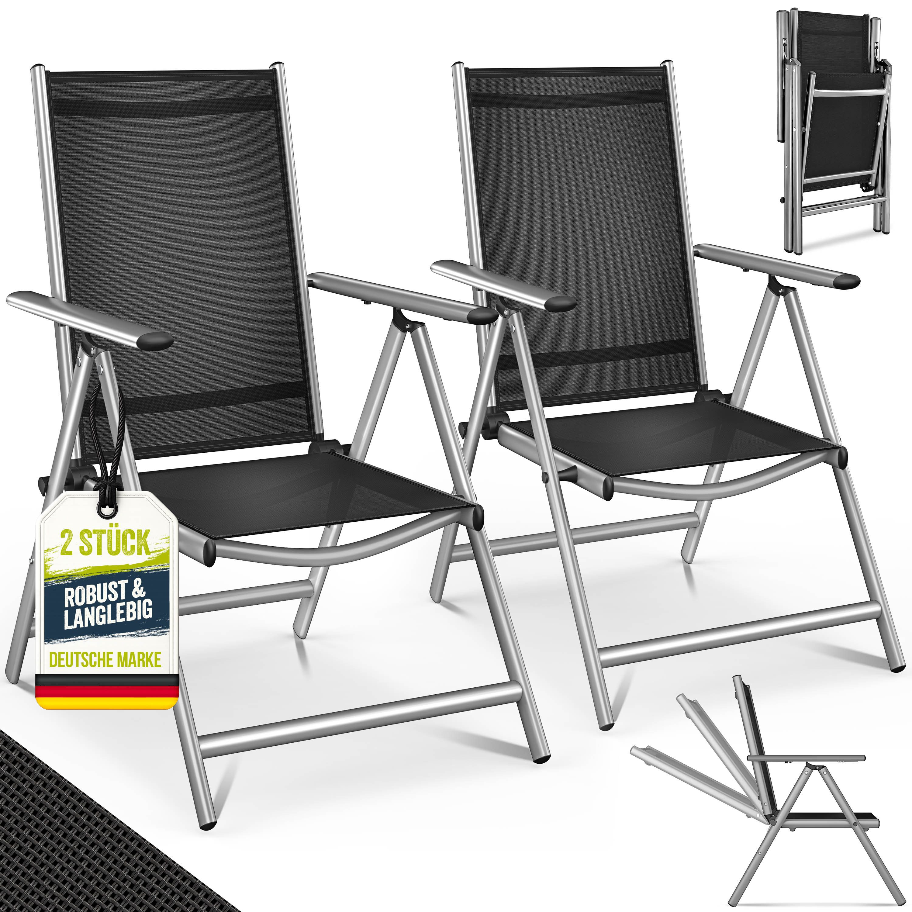 tillvex Hochlehner Hochlehner Gartenstuhl Hochlehner Premium Klappstuhl Campingstuhl (mit Armlehnen 7-Fach Verstellbar Campingstuhl Klappbar, 2 St), Gartenstuhl Hochlehner mit Kopfkissen & Polsterung Klappstuhl