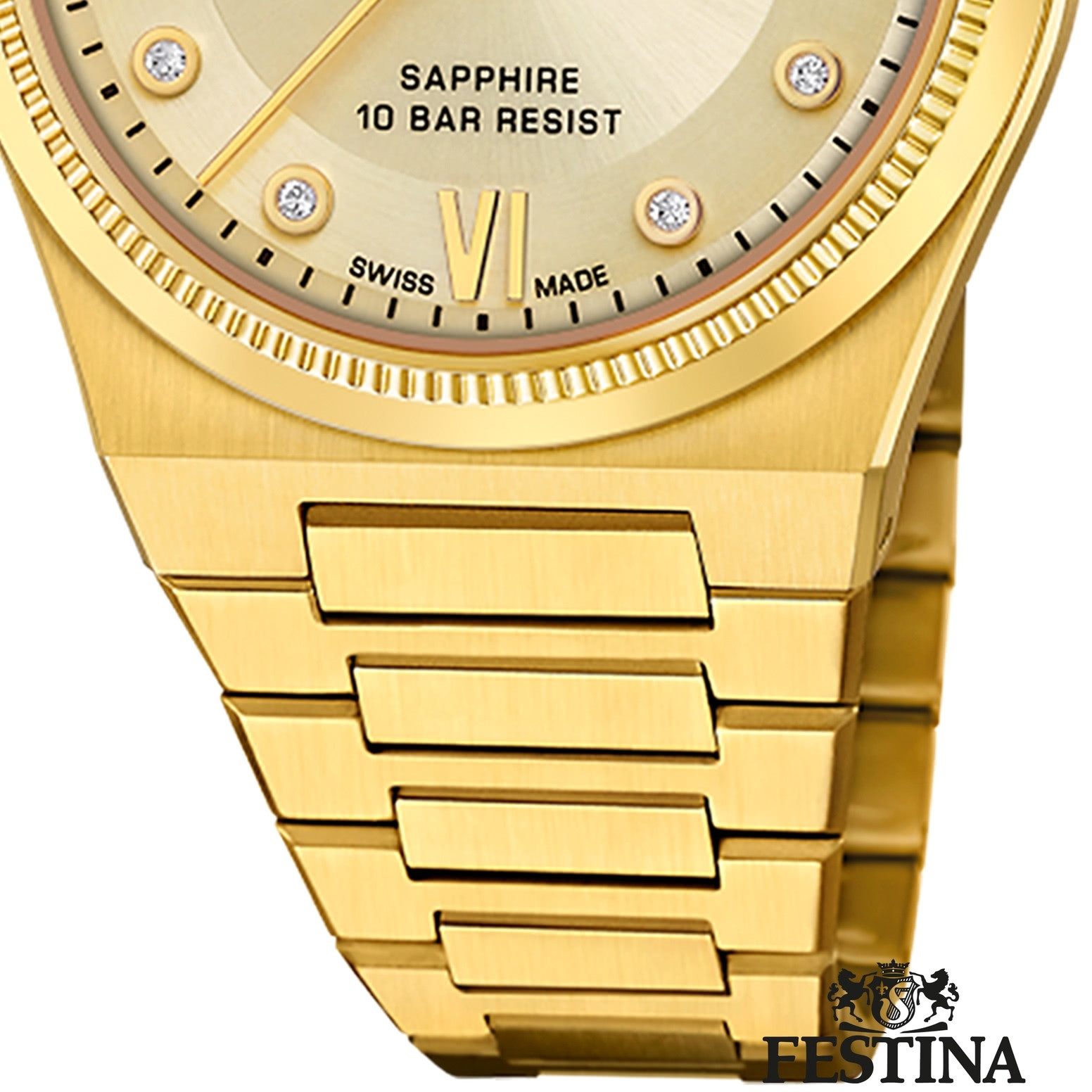 Festina Quarzuhr Festina Damenuhr Edelstahl gold Festina, (Analoguhr), Damen Armbanduhr rund, Edelstahlarmband gold, Elegant