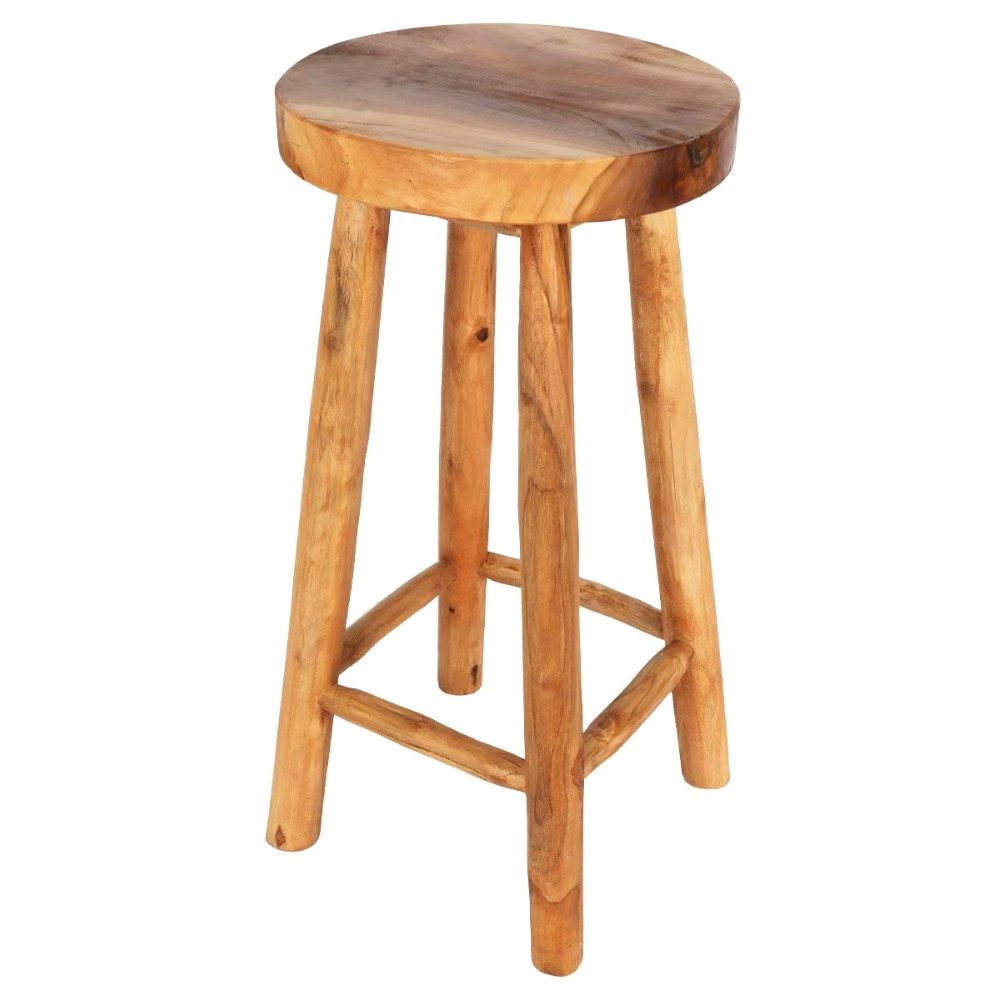 LebensWohnArt Sitzhocker Teak Barhocker BARRA H75cm Natural Massivholz Handarbeit