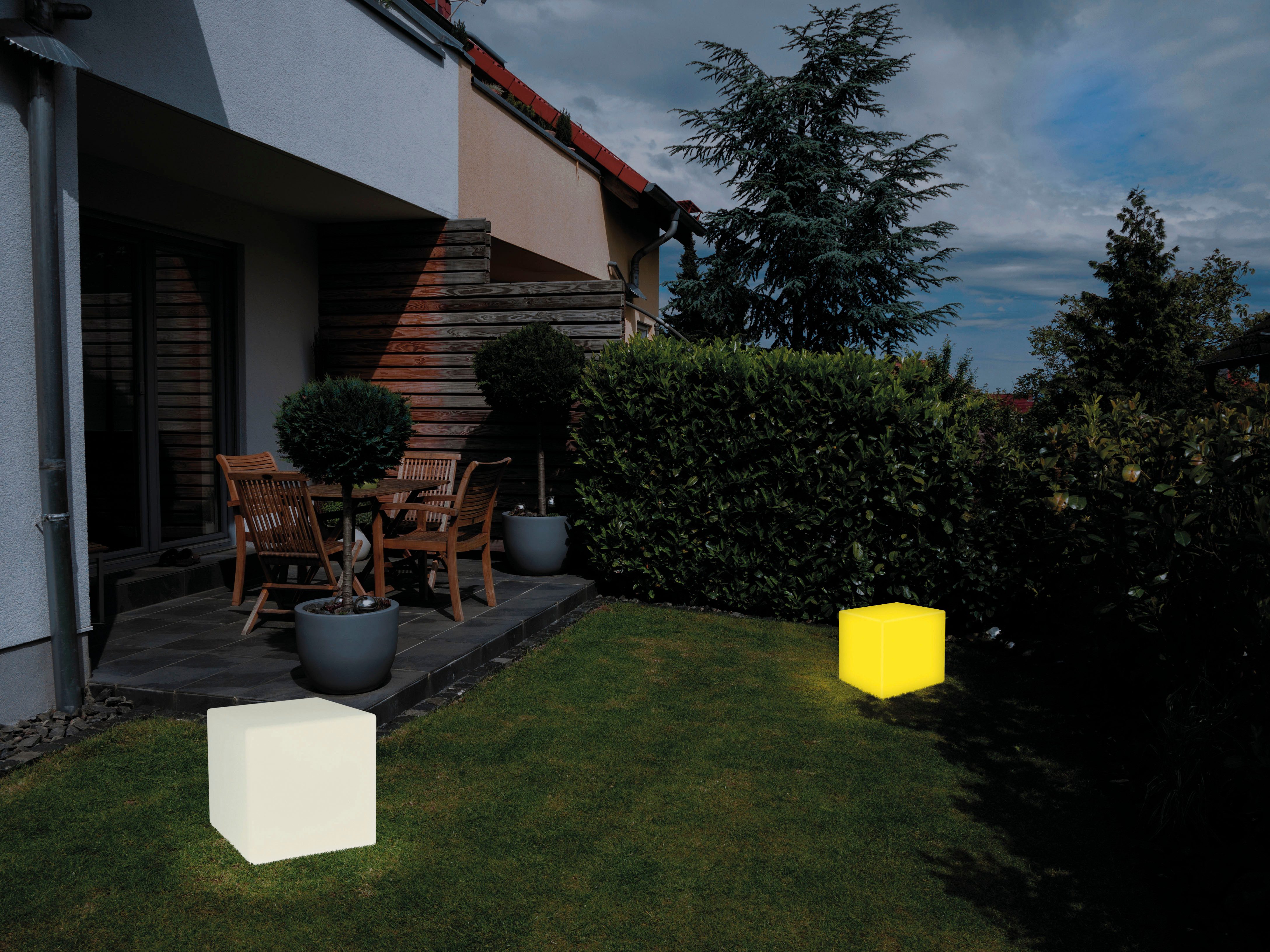 OTTO home LED Solarleuchte Eellin, LED-Solar Würfelleuchte 30 cm, RGB, Tageslichtsensor, LED fest integriert, RGB, Warmweiß, mit Erdspieß