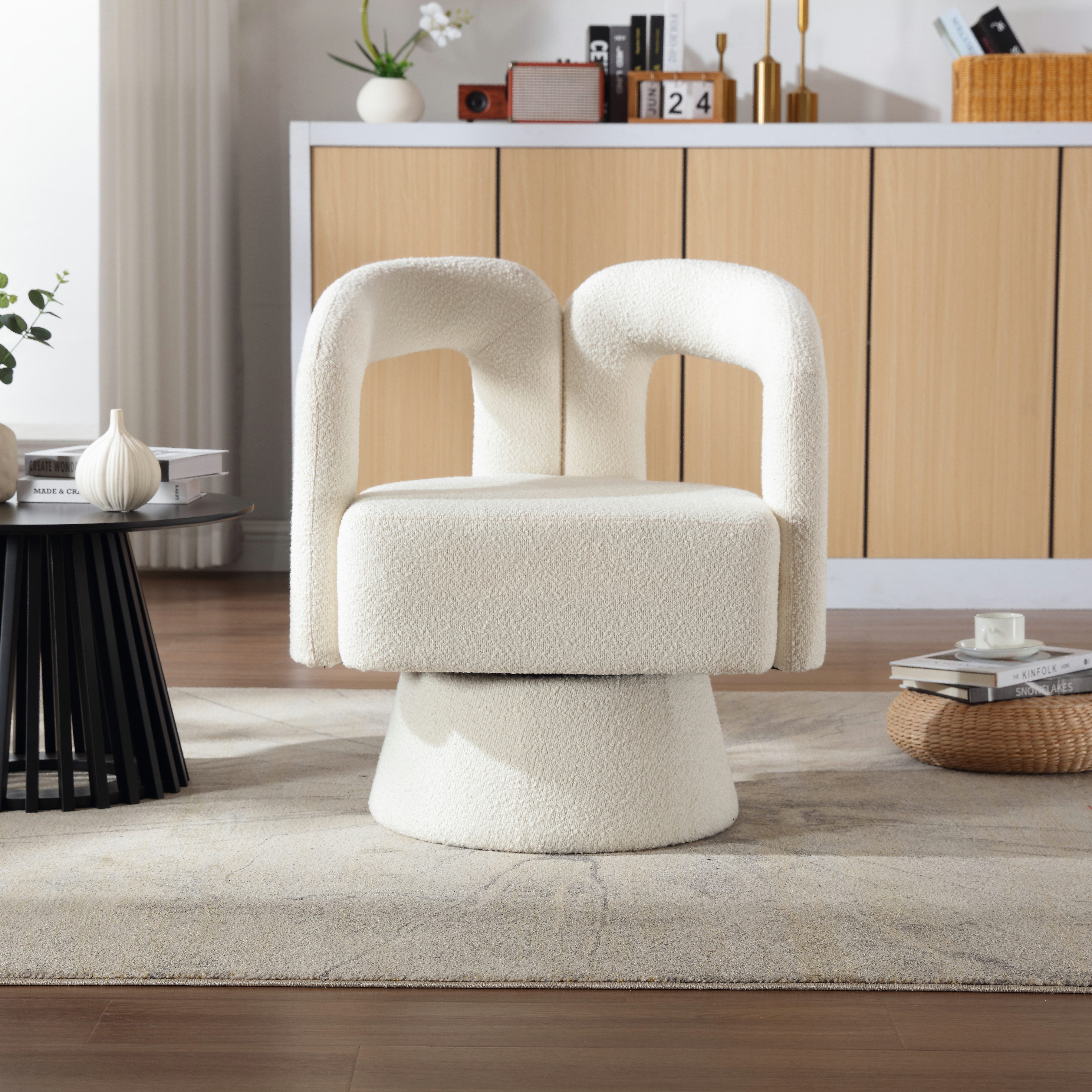 MODFU Drehstuhl 360-Grad-Schwenk-Cuddle-Fass-Akzentstühle (runde Sessel mit breiter Polsterung, flauschigem Stoffstuhl, 1 St), für Wohnzimmer, Schlafzimmer, Büro, Wartezimmer.