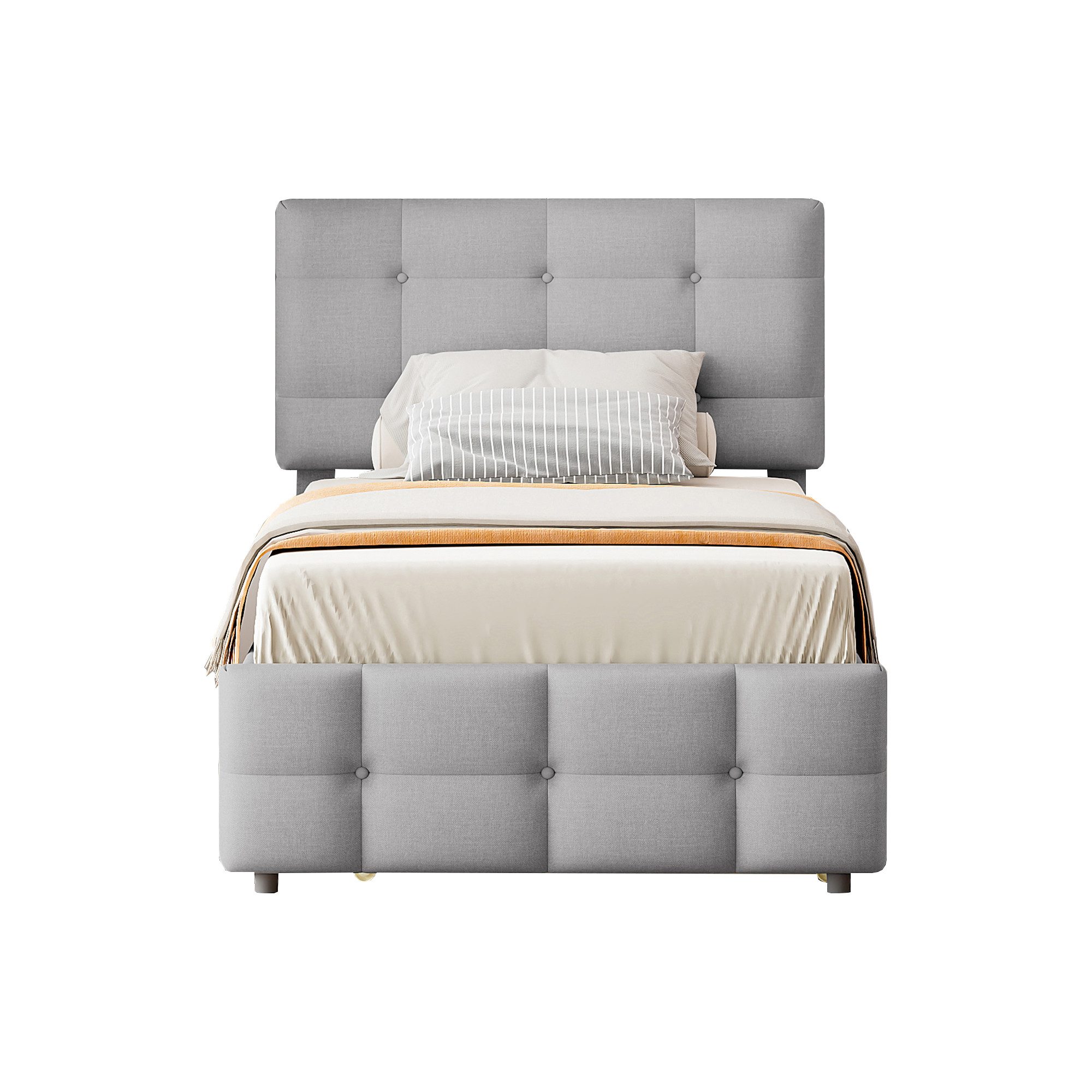 HAUSS SPOLE Polsterbett 90 x 200cm mit ausziehbarem Bett, verstellbares Kopfteil, Grau