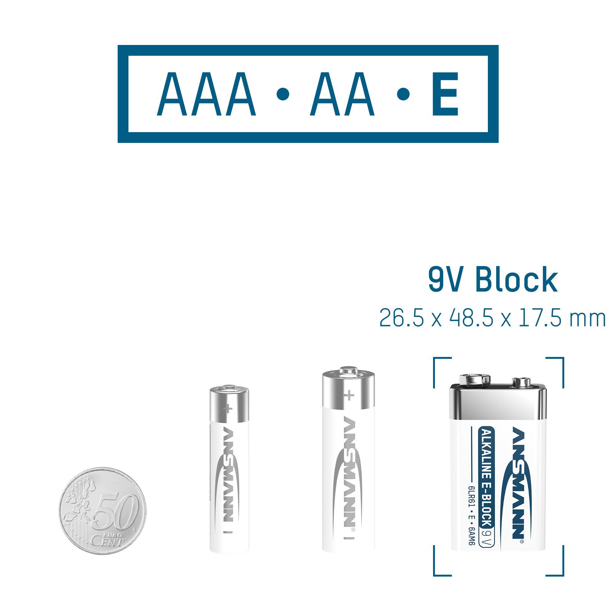 ANSMANN® Alkaline longlife 9V Batterie Stück) Batterien Block ideal Rauchmelder für (24 