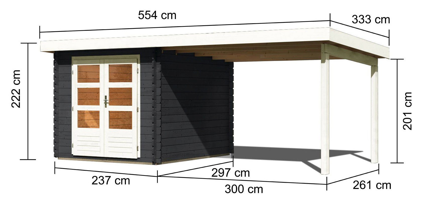 KONIFERA Gartenhaus 4, mit 554x333 Anbaudach Haus (Set), BxT: und cm, im Fußboden Schloßsee