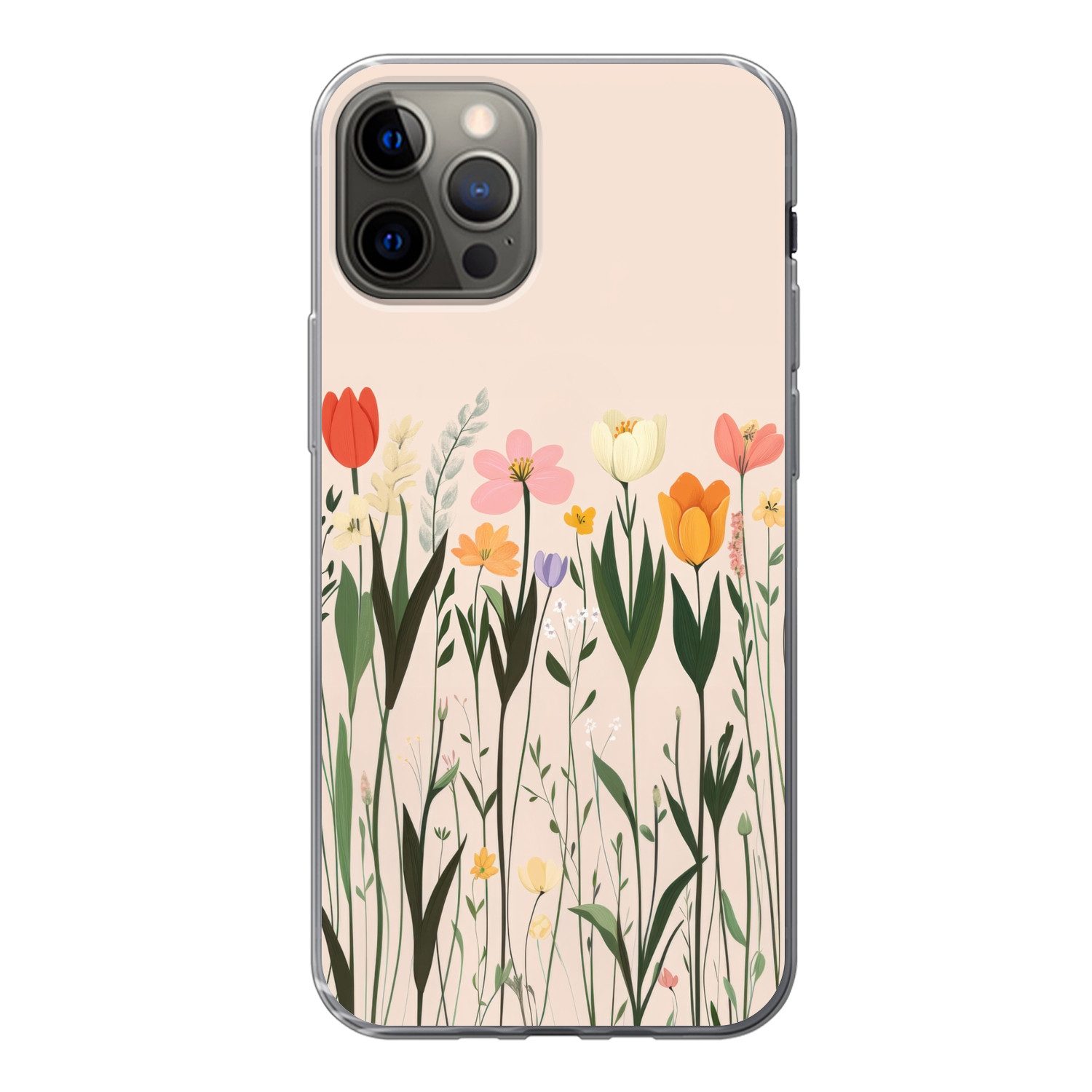 MuchoWow Handyhülle für Apple iPhone 13 Pro Pastelltöne - Blumen - Illustration, Smartphone-Bumper, Print, Handy Schutzhülle Dünn