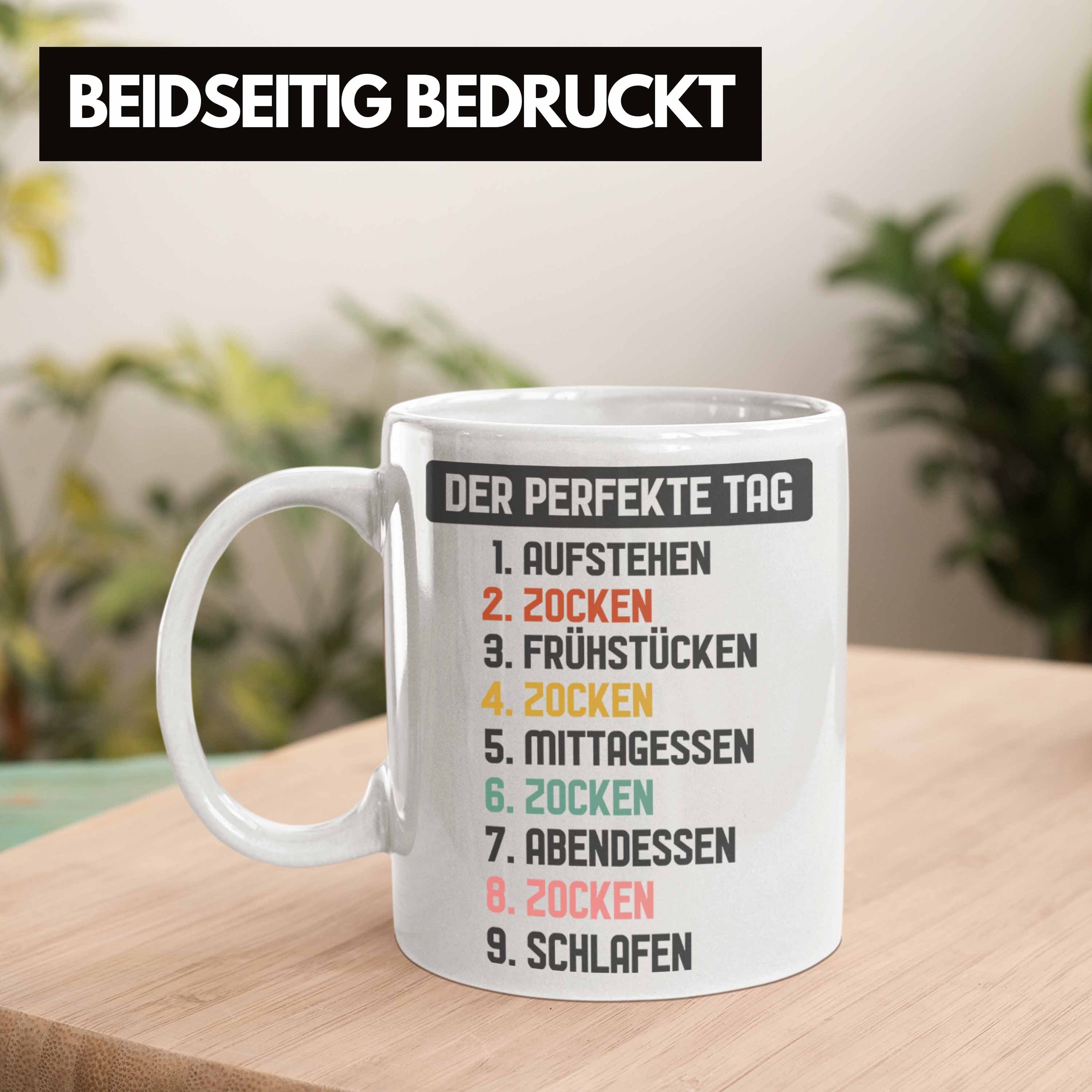 Perfekte Spruch weiss - Jungs Der Tag Kaffeetasse Gamer Trendation Geschenk Tasse Zocker Tasse Gaming Trendation mit Junge