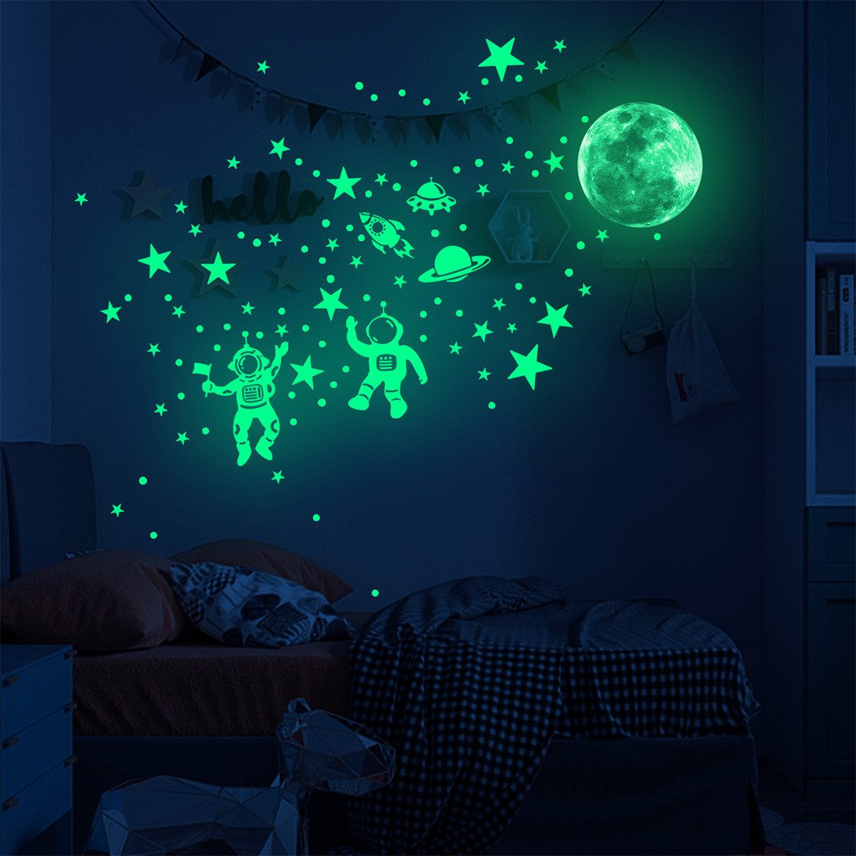 RWEUOQ Wandbild Leuchtender Wandaufkleber Mond Astronaut günstig online kaufen