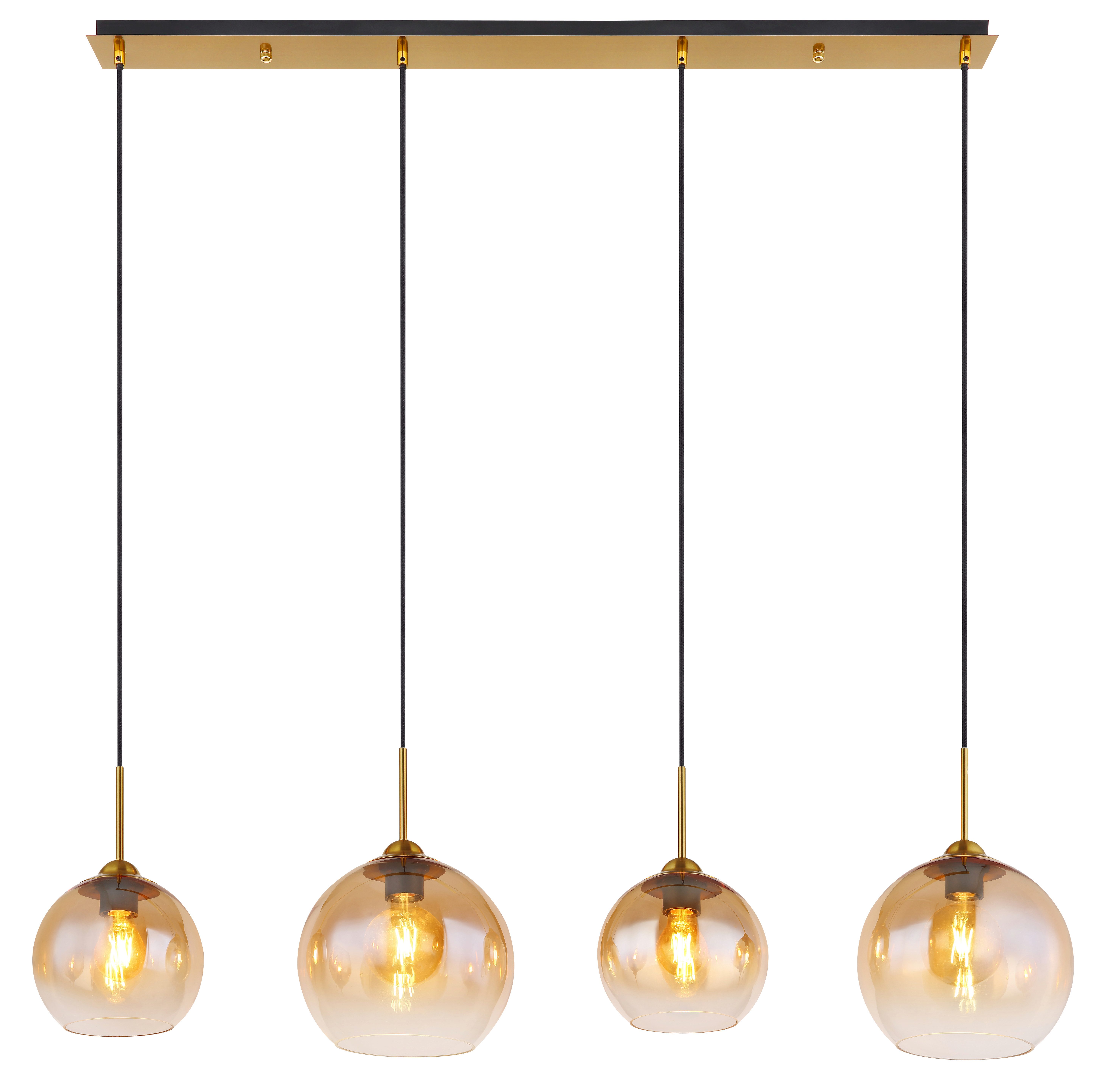 GLOBO LIGHTING Hängeleuchte JAMESSA, ohne Leuchtmittel, Wohnzimmerleuchte Messing matt, Amberglas, kürzbar
