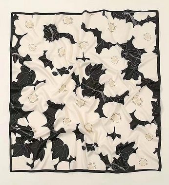 SOTOR Seidenschal Kleiner Seidenschal mit schwarzem und weißem Blumenmuster 90x90cm, Maple Leaf Flower - Schwarzer und weißer Seidenschal