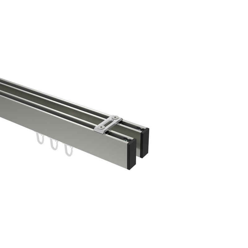 Gardinenstange Smartline Paxo, INTERDECO, 2-läufig, 14x35 mm, eckig, Deckenmontage, Edelstahl-Optik / Schwarz