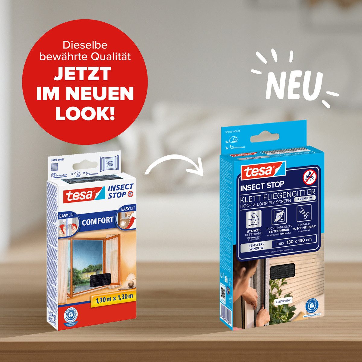 tesa Fliegengitter-Gewebe Premium für Fenster, Insektenschutz mit Klettband, (Packung, 2-St., Fliegennetz, Klettband, Andrück und Schneidehilfe), selbstklebende – Bild 2 von 5