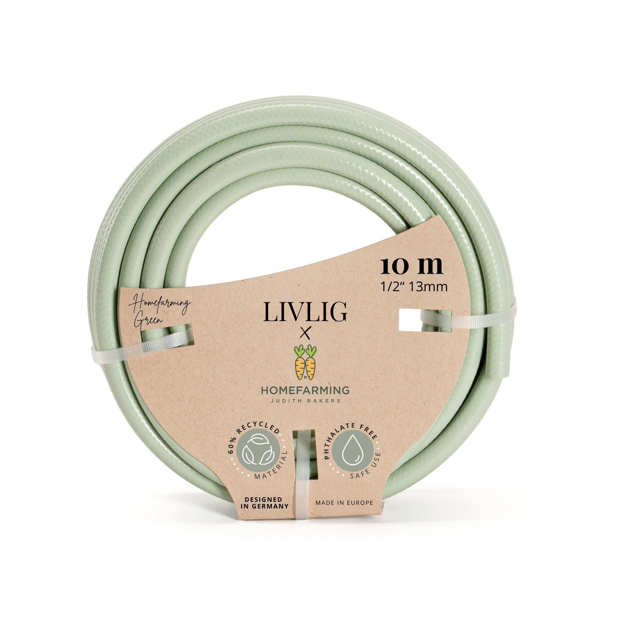 LIVLIG Gartenschlauch 1/2 Zoll, Schöner Gartenschlauch, Wasserschlauch 1/2 Zoll, Grün, Made in Europa, aus 60% recyceltem PVC