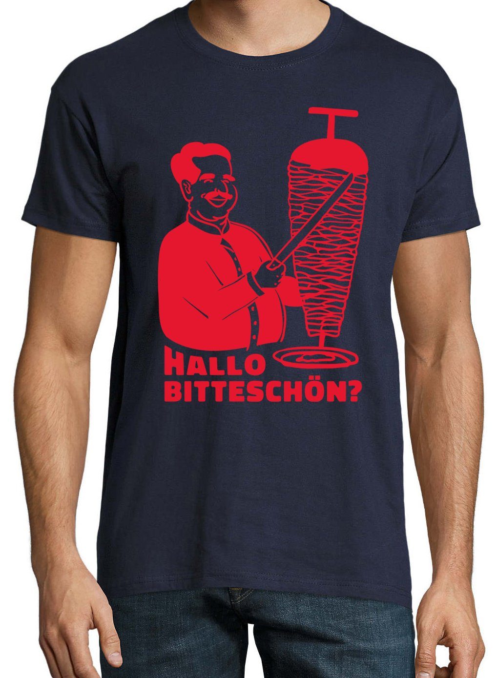 Youth Herren Shirt mit Bitteschön? Döner Hallo Frontprint Designz Navyblau T-Shirt lustigem