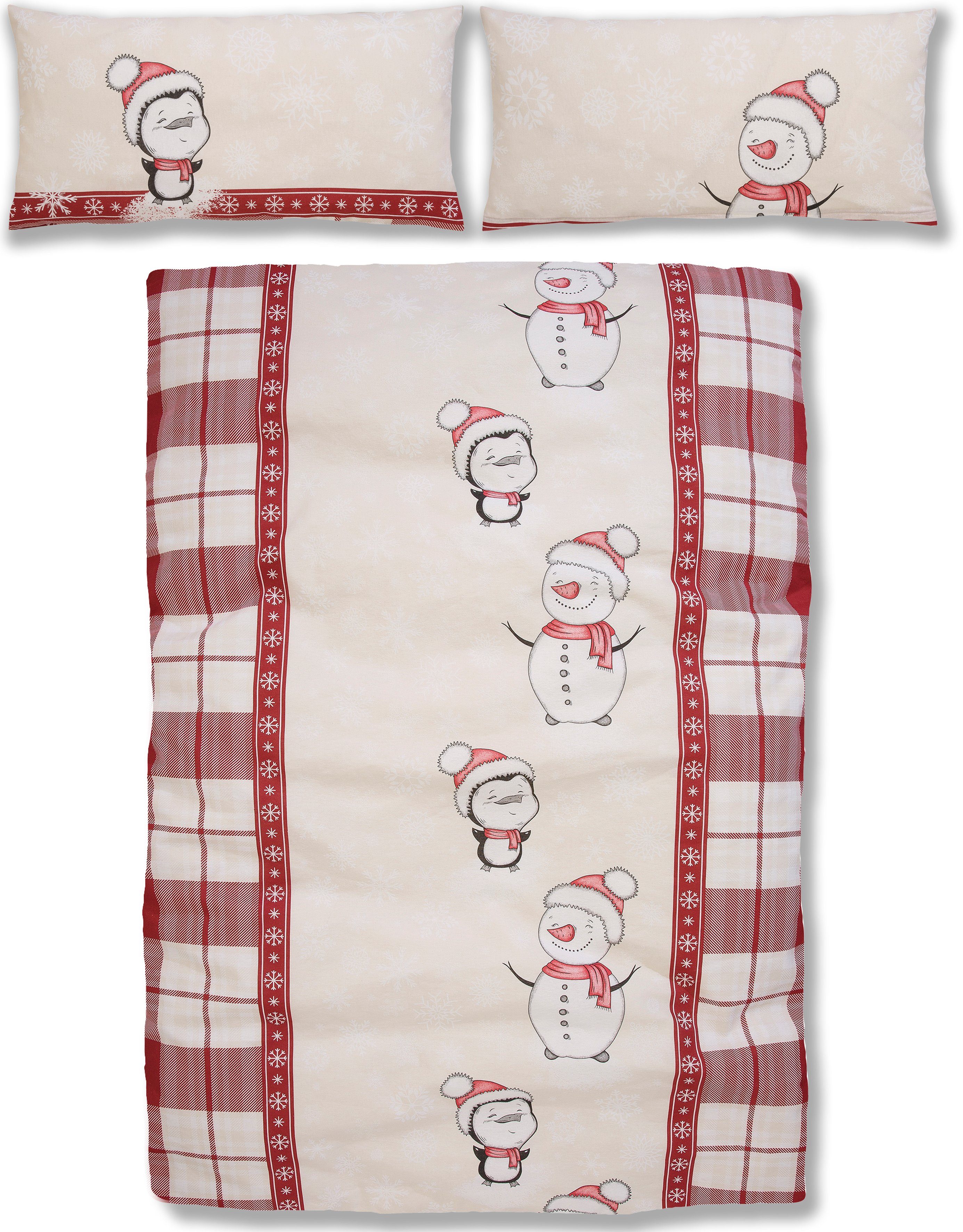 135x200 warm home, teilig, Biber, Gr. Biber 2 my Weihnachtsbettwäsche Baumwolle Bettwäsche aus rot/beige 155x220 für kuschelig Winter, cm, Weihnachten, Snowman oder in ideal im