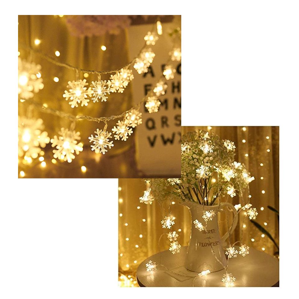 Coonoor LED-Lichterkette 6M Schneeflocke Party Weihnachts Beleuchtung,für Weihnachtsbaum, 40-flammig, Wasserdicht