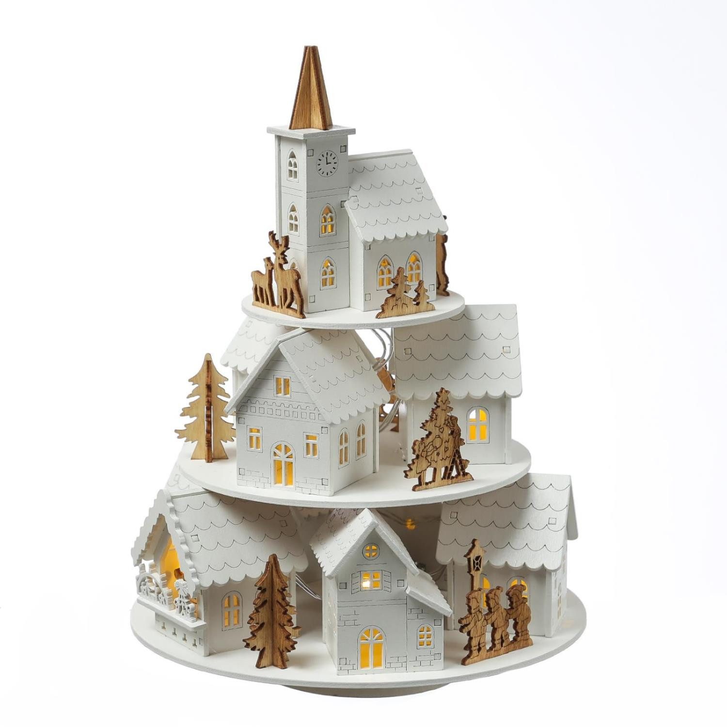 MARELIDA Weihnachtshaus LED Weihnachtsstadt Winterdorf mit Musik Spieluhr Timer H: 29cm