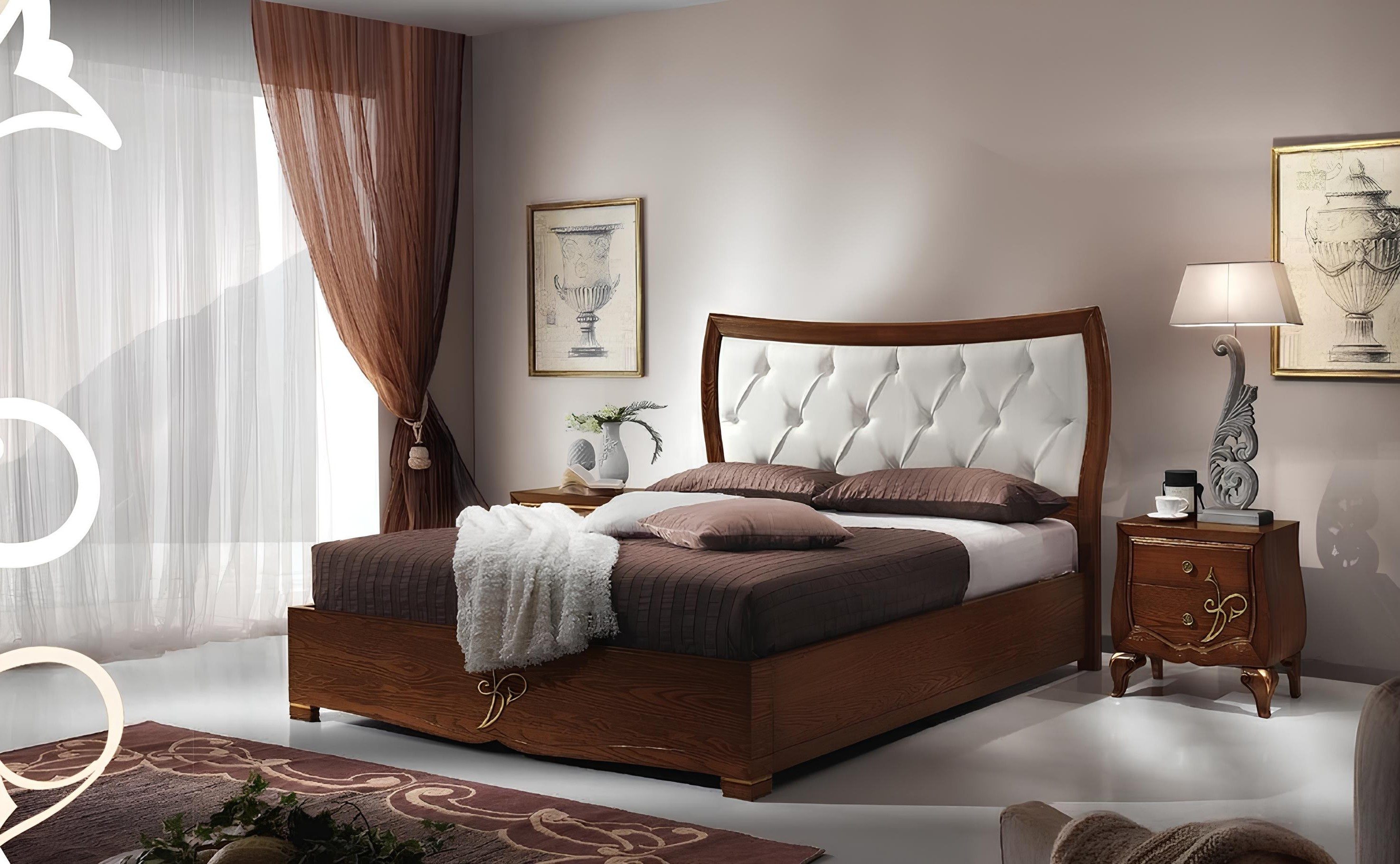 Schlafzimmer-Set Holz Doppelbett mit Nachttisch in modernem Design