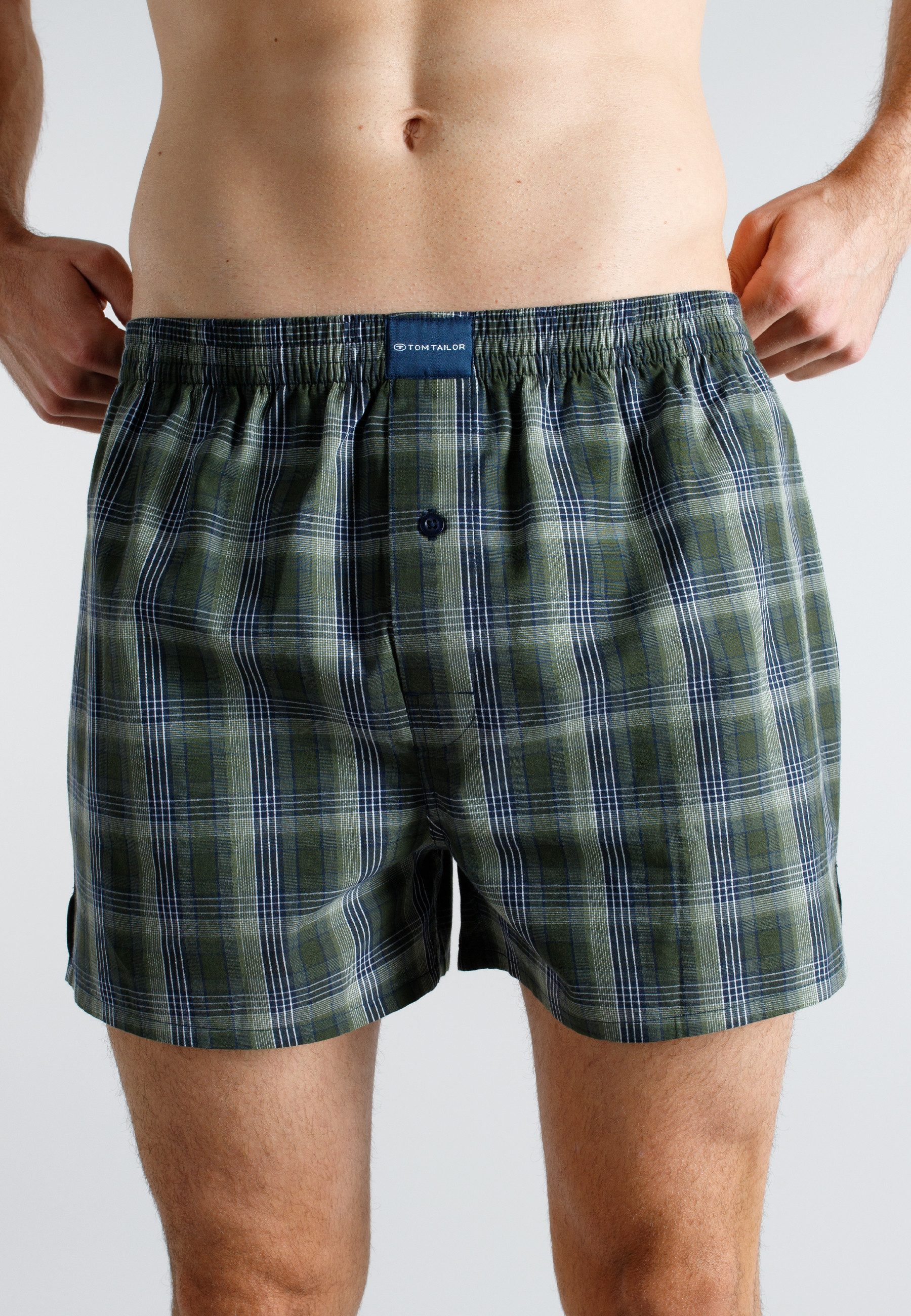 TOM TAILOR Boxershorts TOM TAILOR Herren Boxershort blau kariert 3er Pack (3-St)