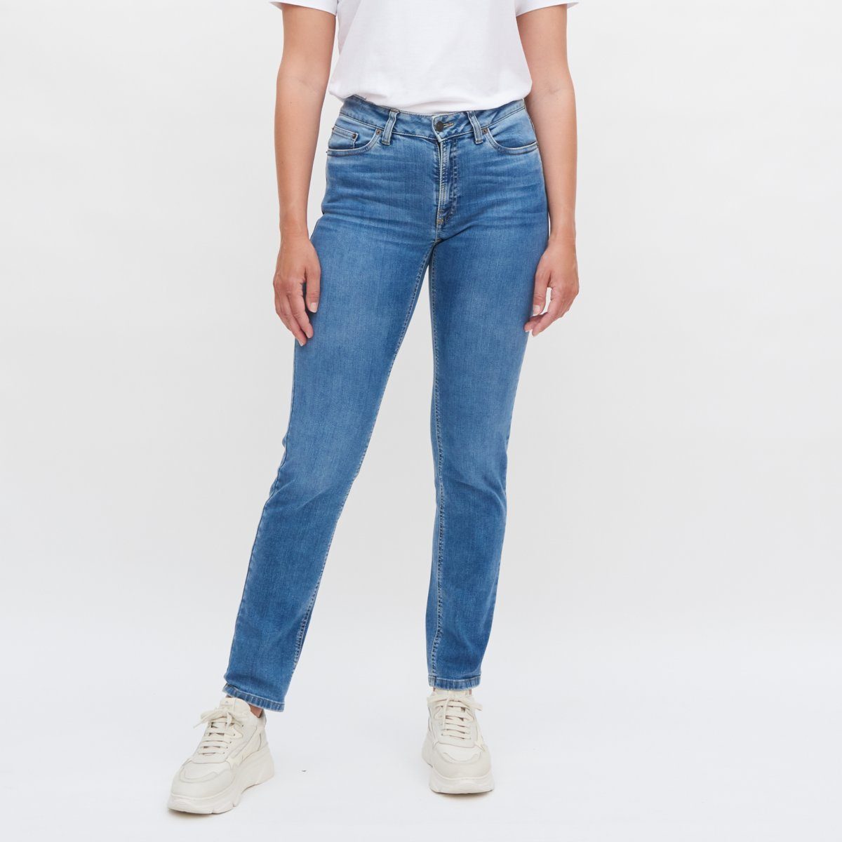 5-Pocket Indigo CRAFTS DONNA Mid im Legerer LIVING Bequeme Schnitt Stil Jeans