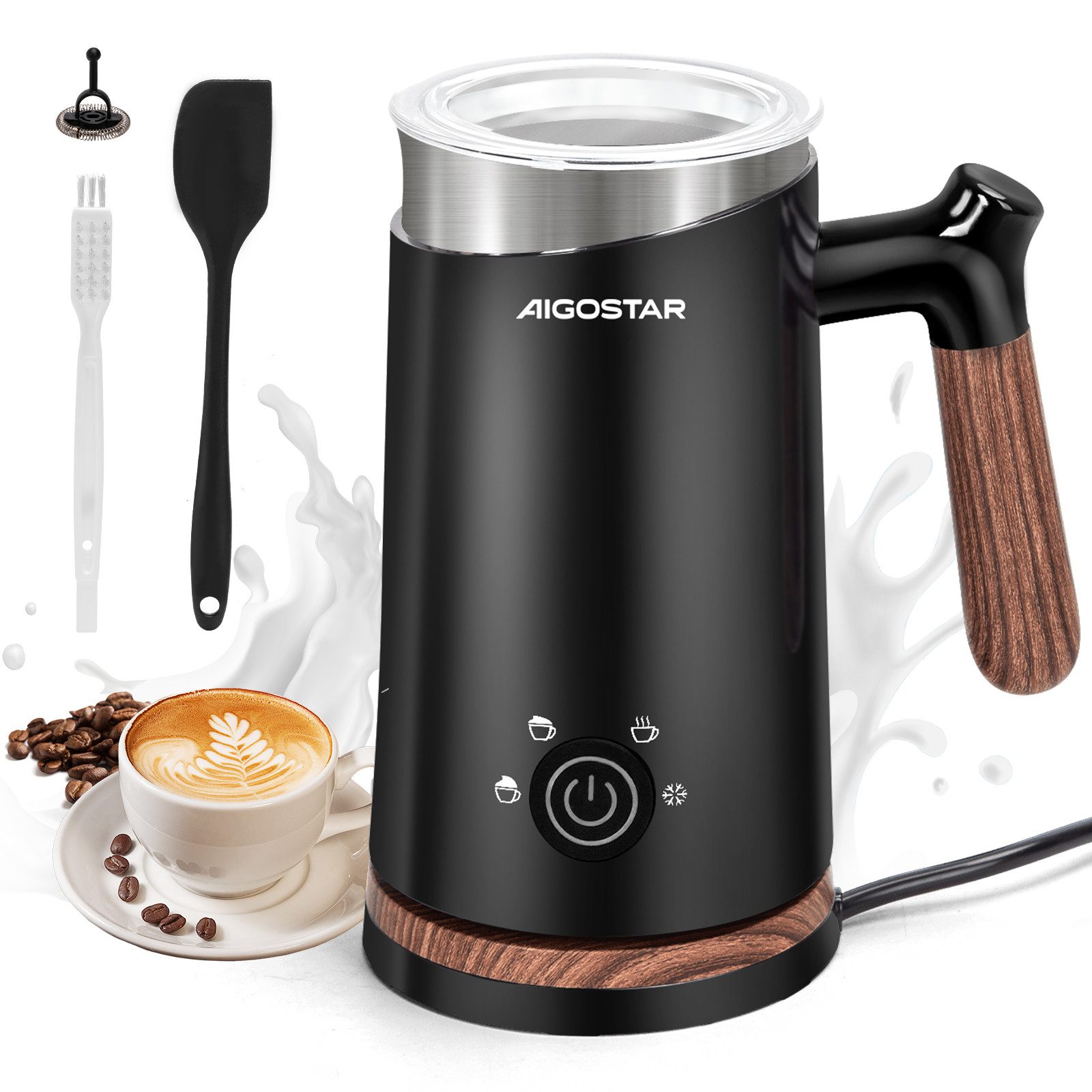 Aigostar Milchaufschäumer 4 in 1 Milchaufschäumer Elektrisch 500W, 300ml Edelstahl