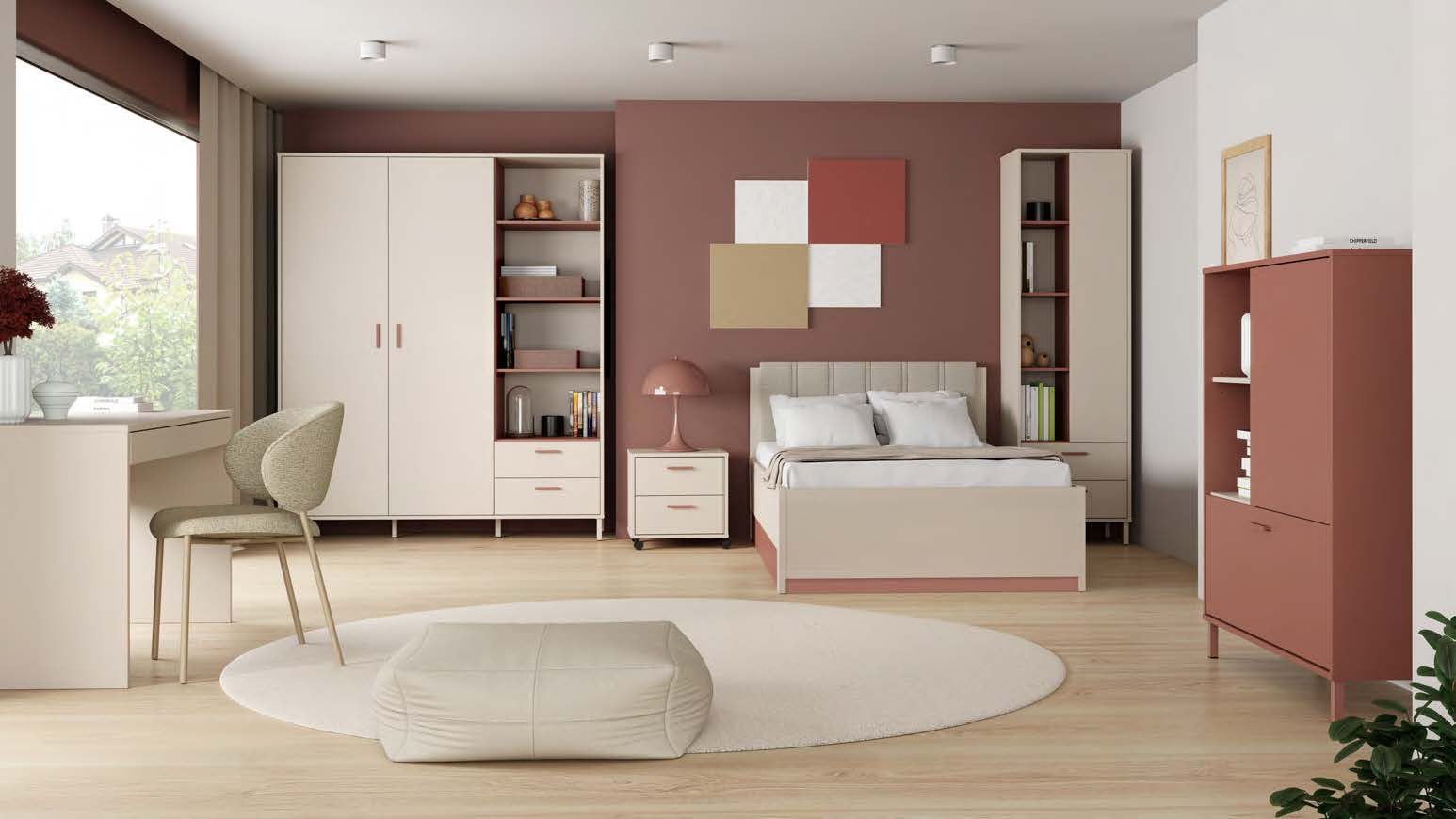 möbel-direkt.de Jugendzimmer-Set Jugendzimmerset Milles in Sand & Terracotta, (Spar-Set, 7-tlg., 7 teilig), Schubkästen mit Vollauszug