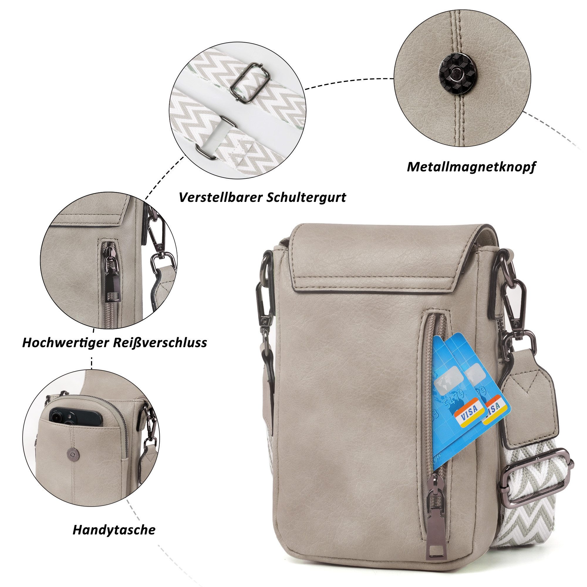 TAN.TOMI Umhängetasche Damen Handy Crossbody Bag Handytasche zum Umhängen Damen Klein, Ciryrucksack damen, für Pendeln Reise Campus Sport Rucksäcke