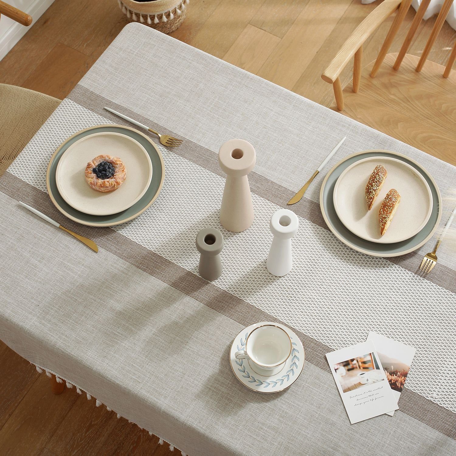 FELIXLEO graue Tischdecken gestreifte Bauernhaus Tischdecke für 140*180cm Esstisch Küche