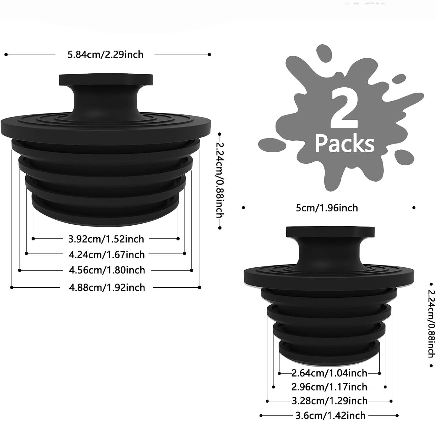 Agger Waschbeckenstöpsel 2 Stück Silikon Universal-Stopfen, Badewanne-Abflussstopfen, für Dusche & Spülbecken, Bad und Duschabfluss – Bild 4 von 5