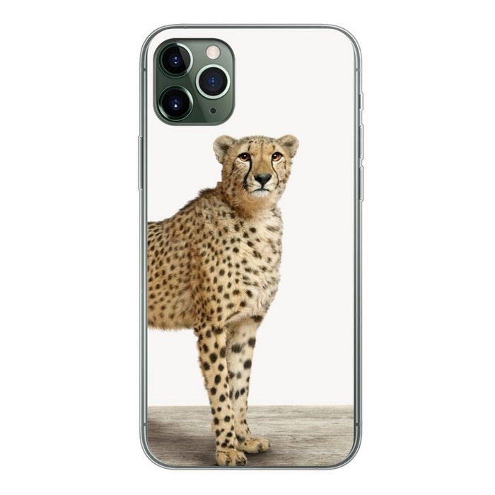MuchoWow Handyhülle Leopard - Tiere - Weißer Hintergrund - Kinder - Jungen - Mädchen Handyhülle Apple iPhone 11 Pro Max Smartphone-Bumper Print Handy
