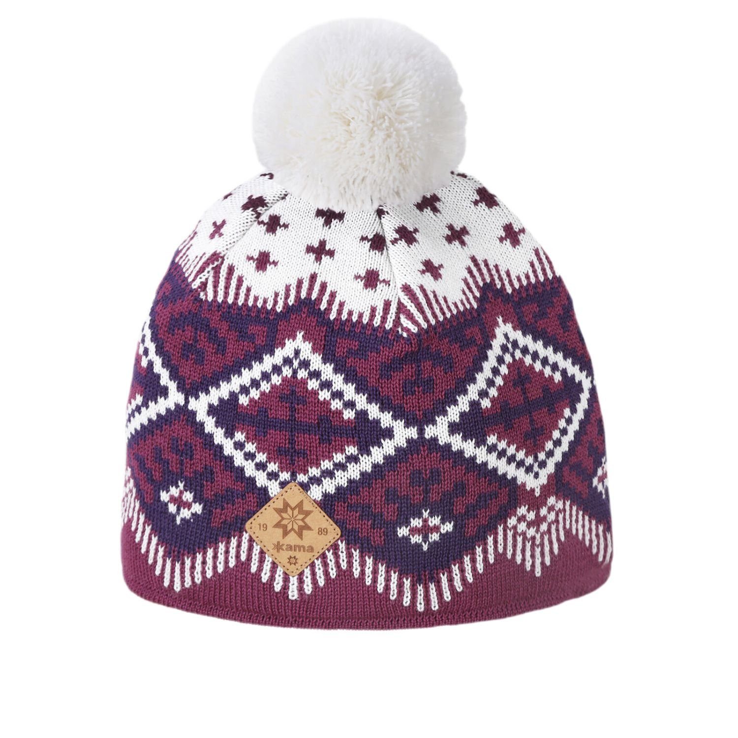 Strickmütze (Bommel) A186 Kamakadze Merino - Damen pink/blau/weiss - 1 Stück