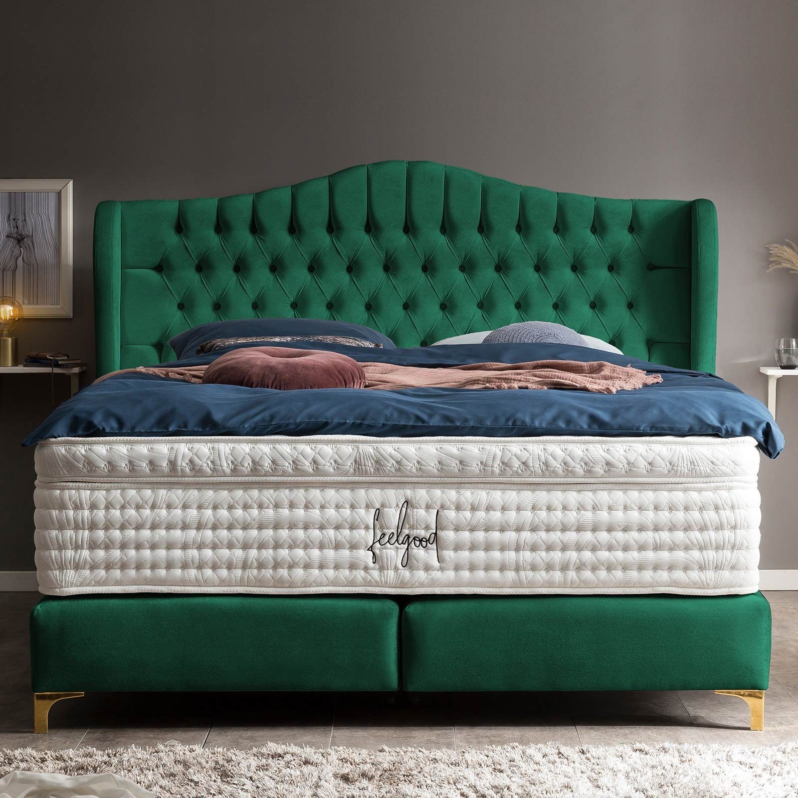 BettCo Boxspringbett Maison (in Smaragd Samt, günstig online kaufen