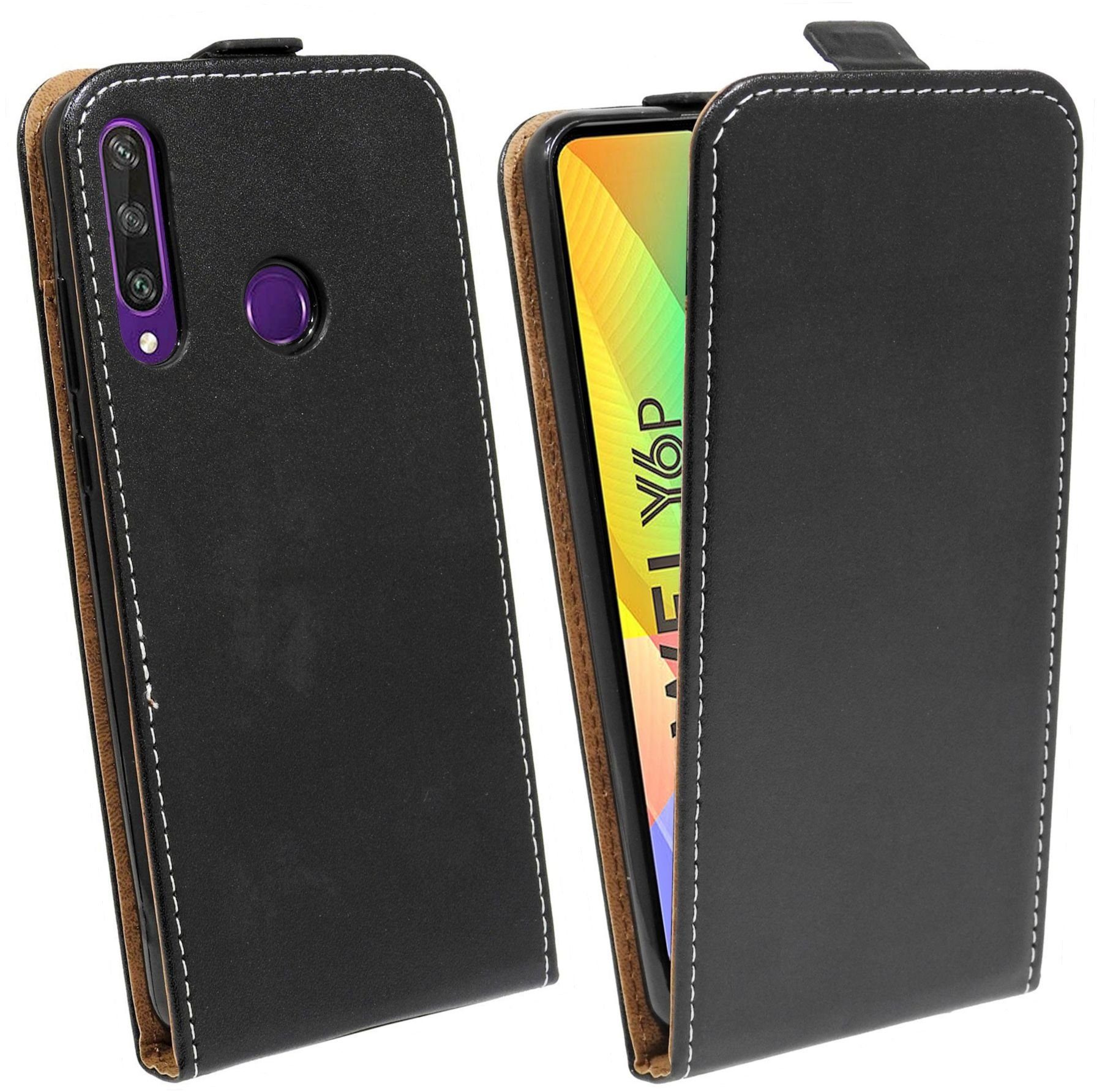 cofi1453 Handyhülle Flip Case für Huawei Y6P, Schutzhülle Handy Flip Cover Klapptasche Schwarz