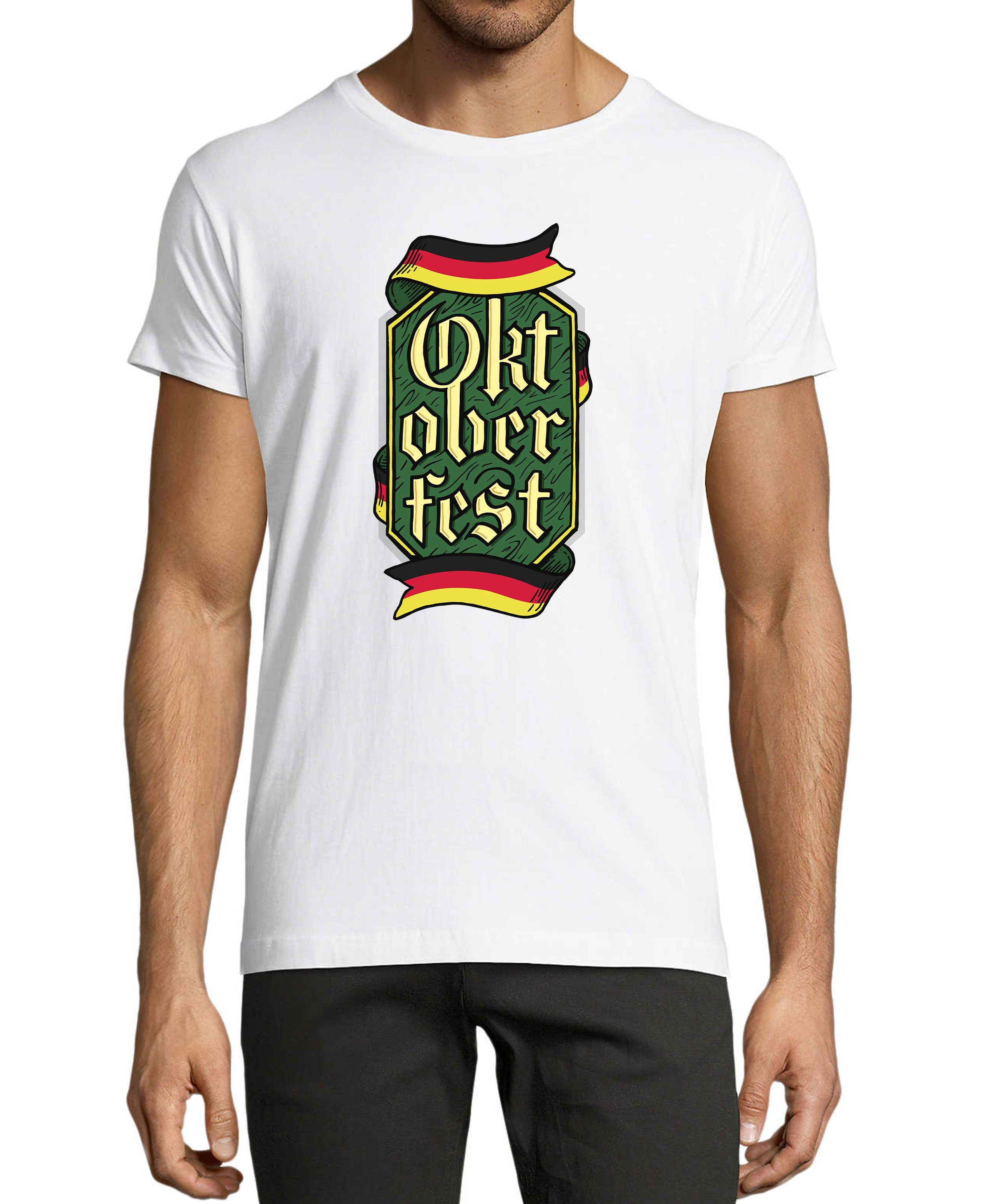 Party Aufdruck mit Trinkshirt T-Shirt T-Shirt Regular Fit, Herren weiss Oktoberfest i323 Shirt - Baumwollshirt MyDesign24