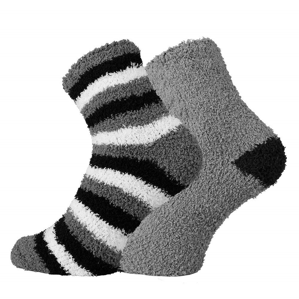 TippTexx 24 Kuschelsocken 2 Paar Kuschel Socken für die ganze Familie mit Anti-Loch-Garantie Ringel-Grau