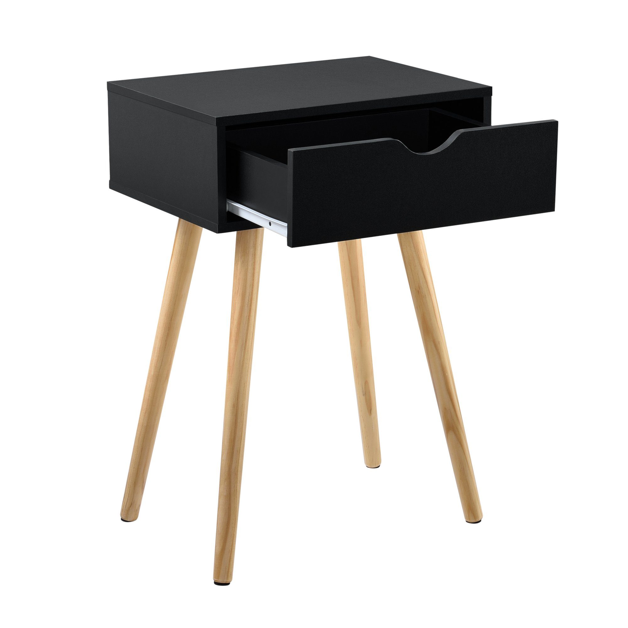 Nachttisch Schublade mit schwarz »Sörby« Nachtkommode natur schwarz | en.casa Beistelltisch,
